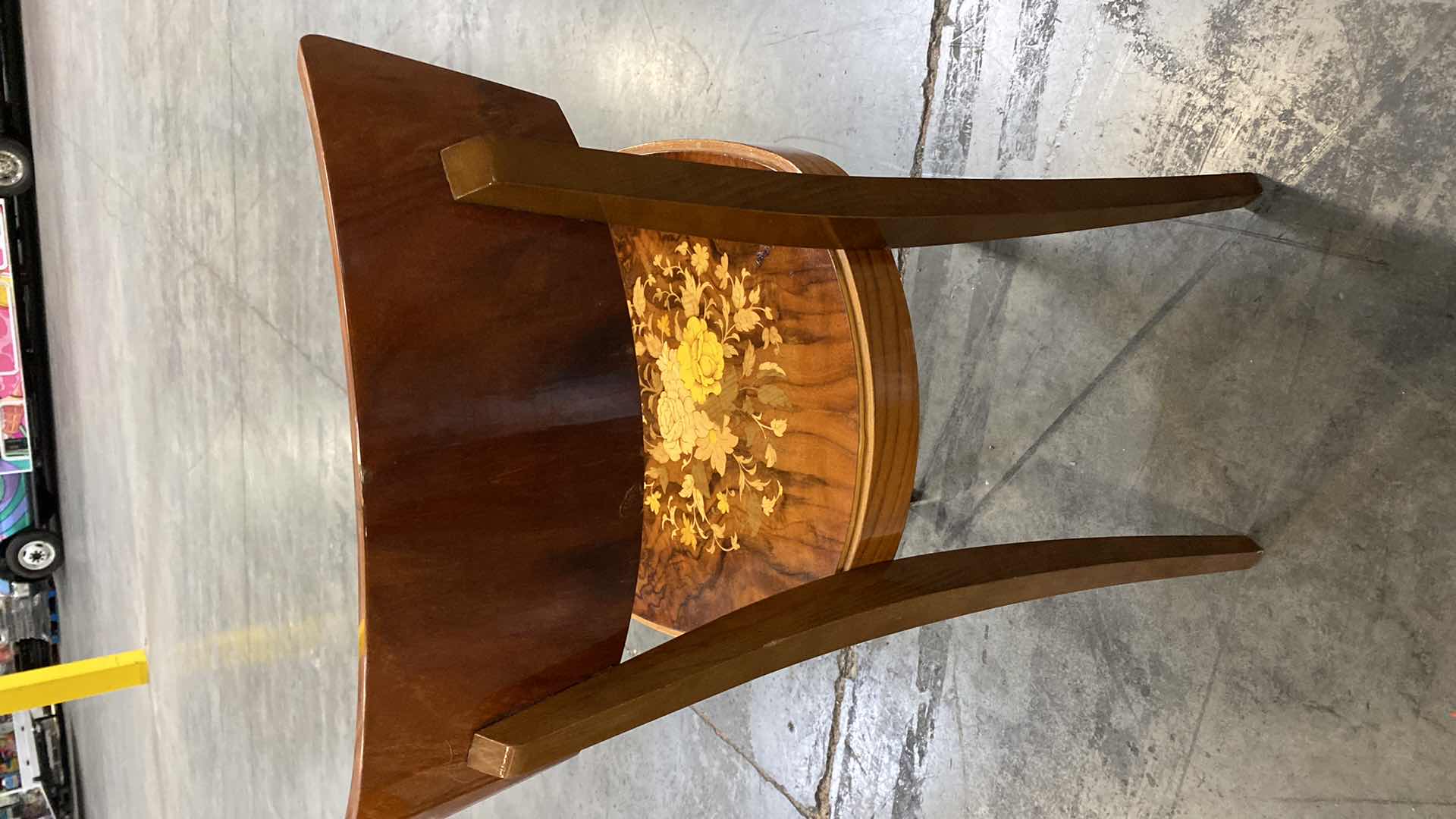 Photo 1 of ANTIQUE DINING CHAIR WITH FLORAL DETAIL AND LACQUER FINISH (4 AVAILABLE SEPARATELY AND TABLE SEPARATE)