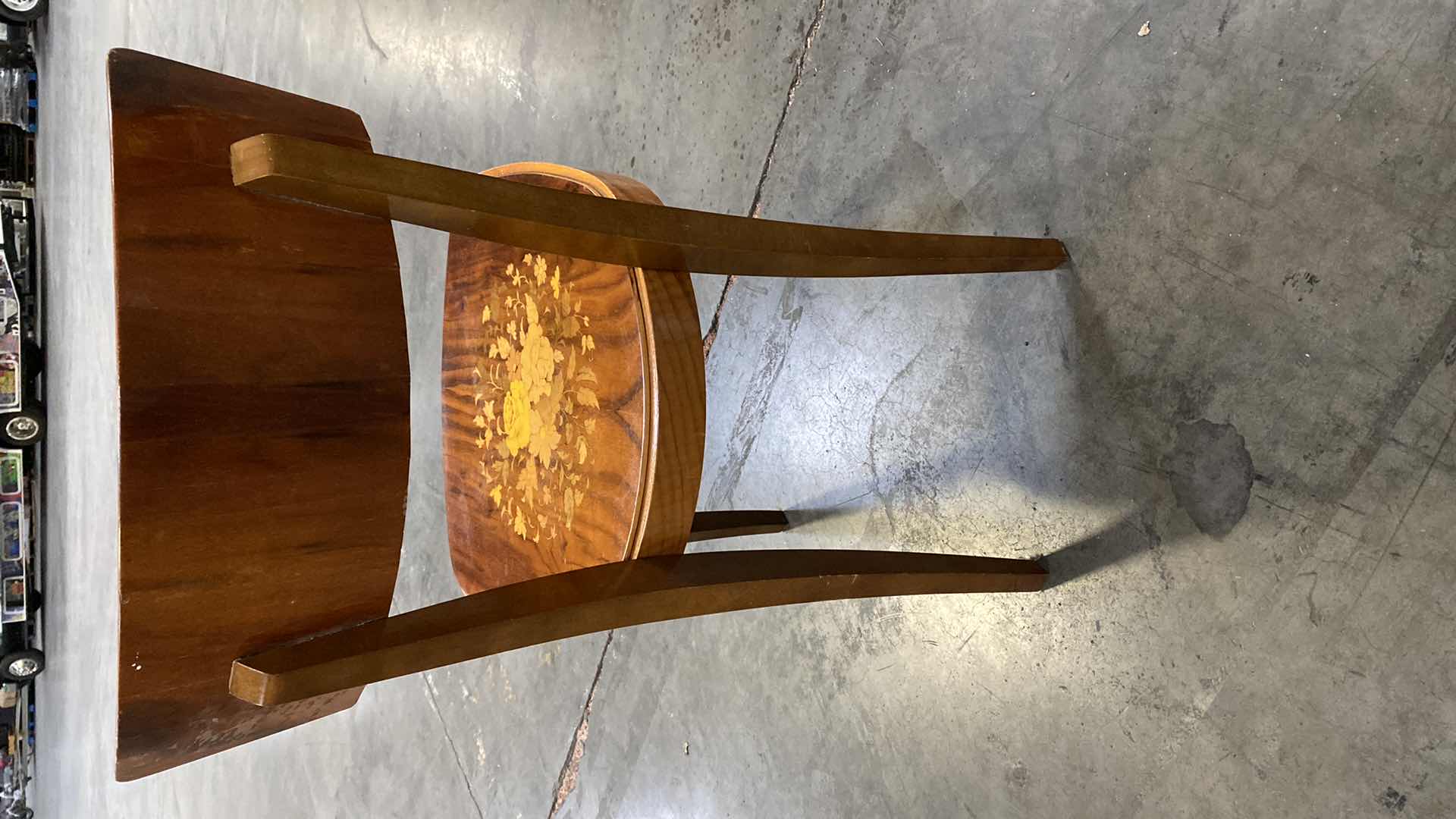 Photo 1 of ANTIQUE DINING CHAIR WITH FLORAL DETAIL AND LACQUER FINISH (4 AVAILABLE SEPARATELY AND TABLE SEPARATE)