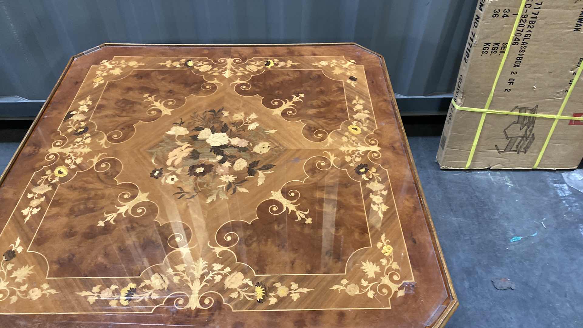 Photo 1 of ANTIQUE GAMING TABLE WITH FLORAL DETAIL AND LACQUER FINISH (4 CHAIRS AVAILABLE SEPARATELY)