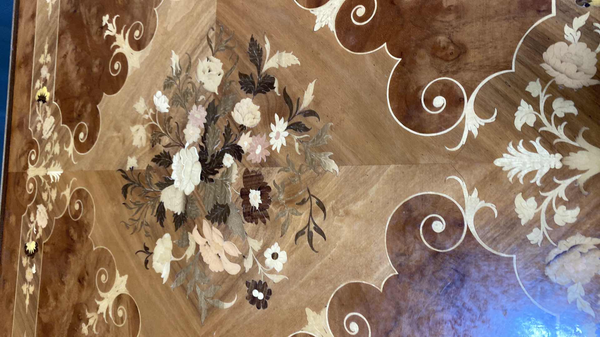 Photo 1 of ANTIQUE GAMING TABLE WITH FLORAL DETAIL AND LACQUER FINISH (4 CHAIRS AVAILABLE SEPARATELY)