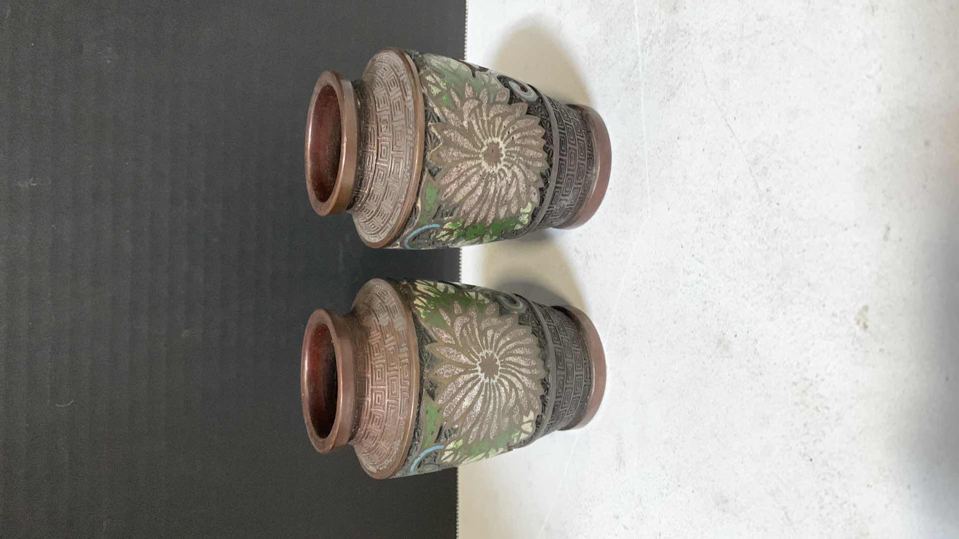 Photo 1 of TWO ANTIQUE CHAMPLEVE BRONZE 19th CENTURY H4.5”