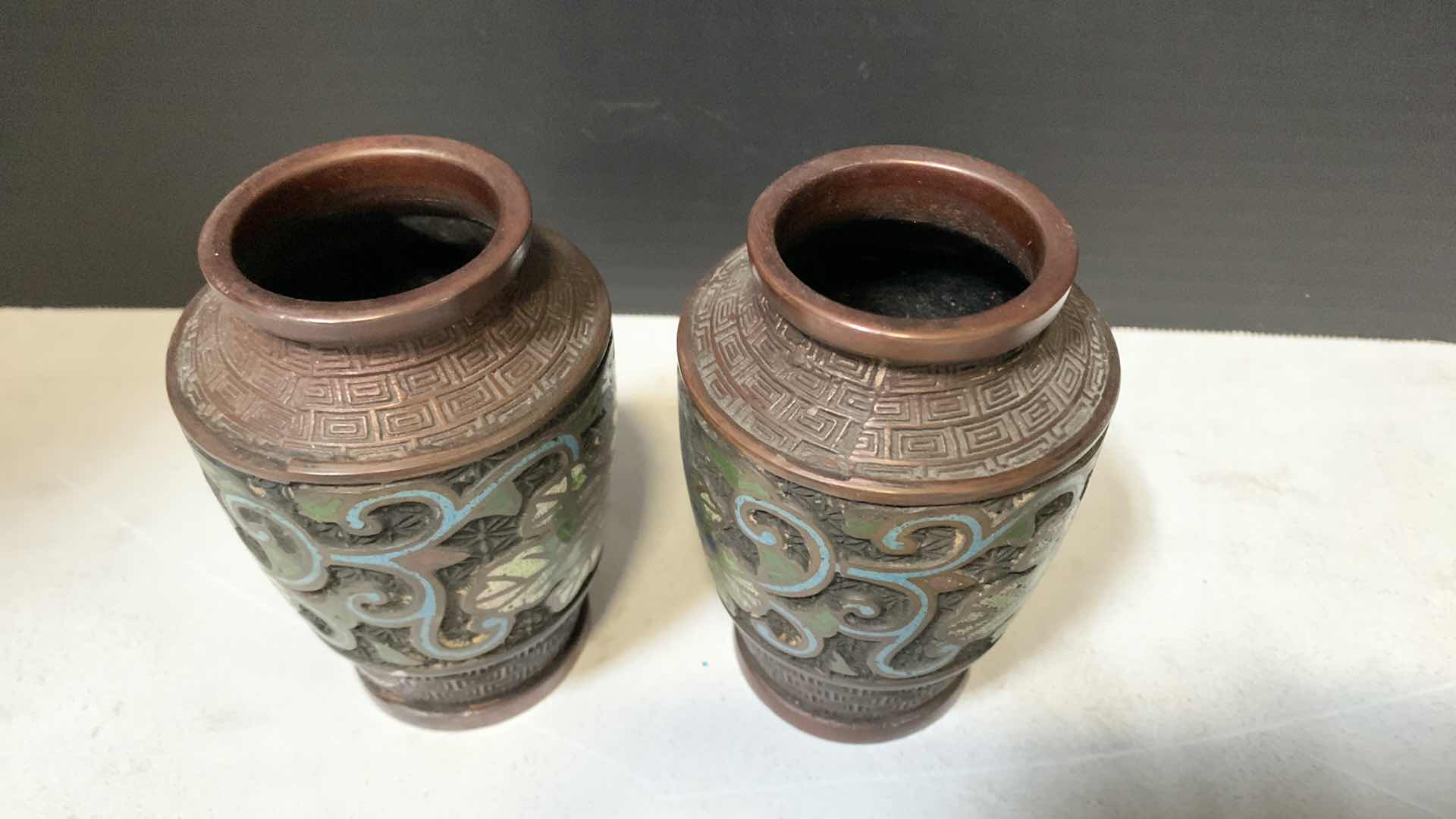 Photo 5 of TWO ANTIQUE CHAMPLEVE BRONZE 19th CENTURY H4.5”