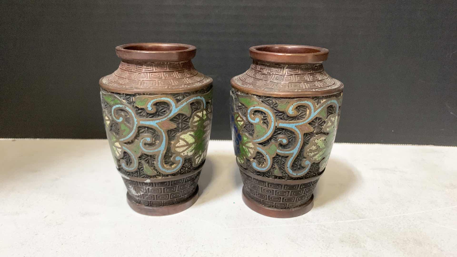 Photo 1 of TWO ANTIQUE CHAMPLEVE BRONZE 19th CENTURY H4.5”