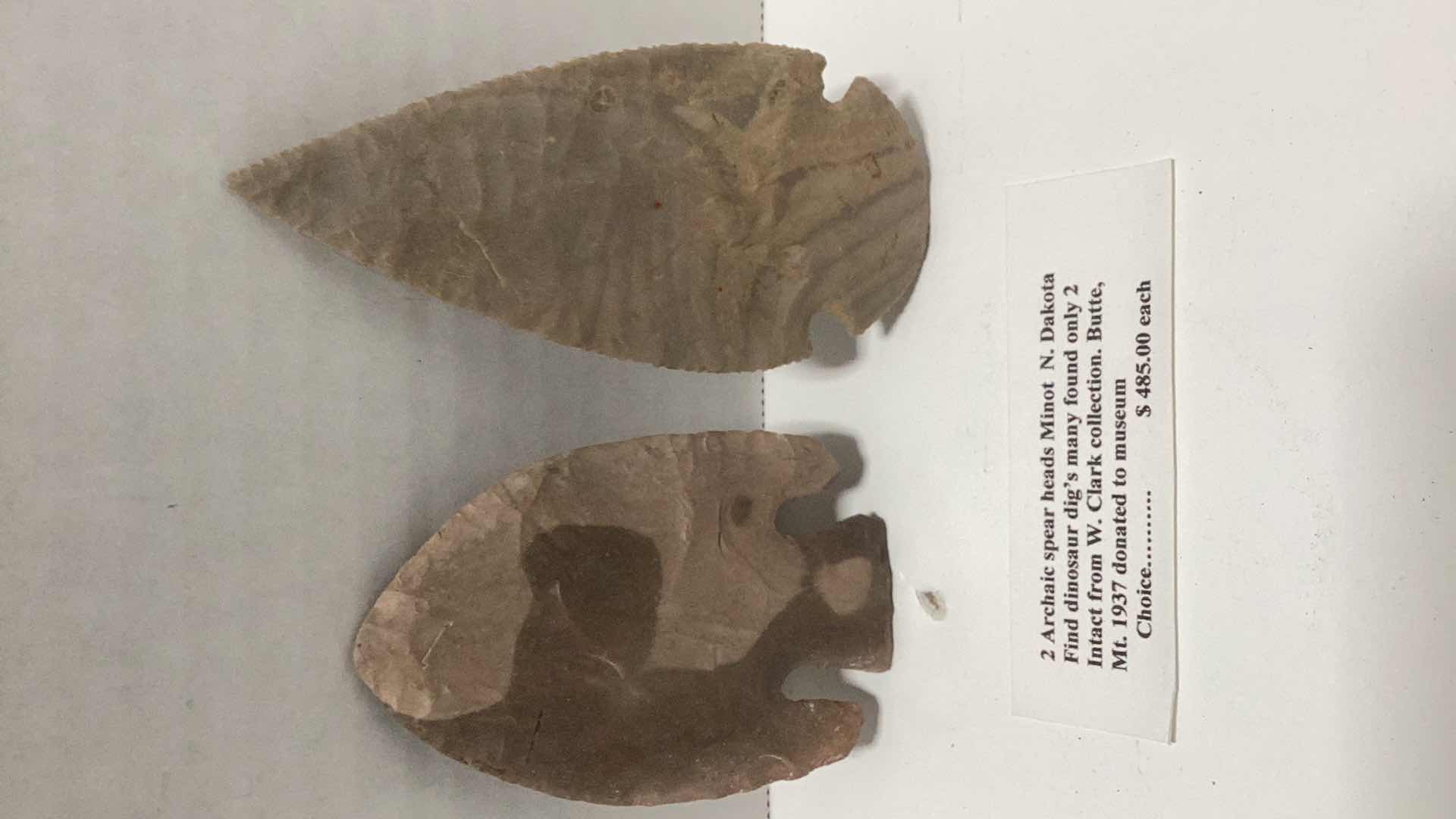 Photo 1 of TWO RARE AMERICAN INDIAN ARCHAIC SPEAR HEADS MINOT NORTH DAKOTA $485 EACH
