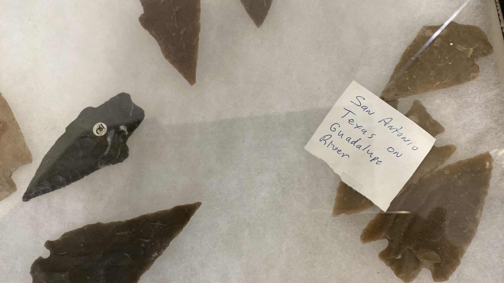 Photo 1 of SHADOW BOX OF ASSORTED ARROWHEADS 20” X 14”