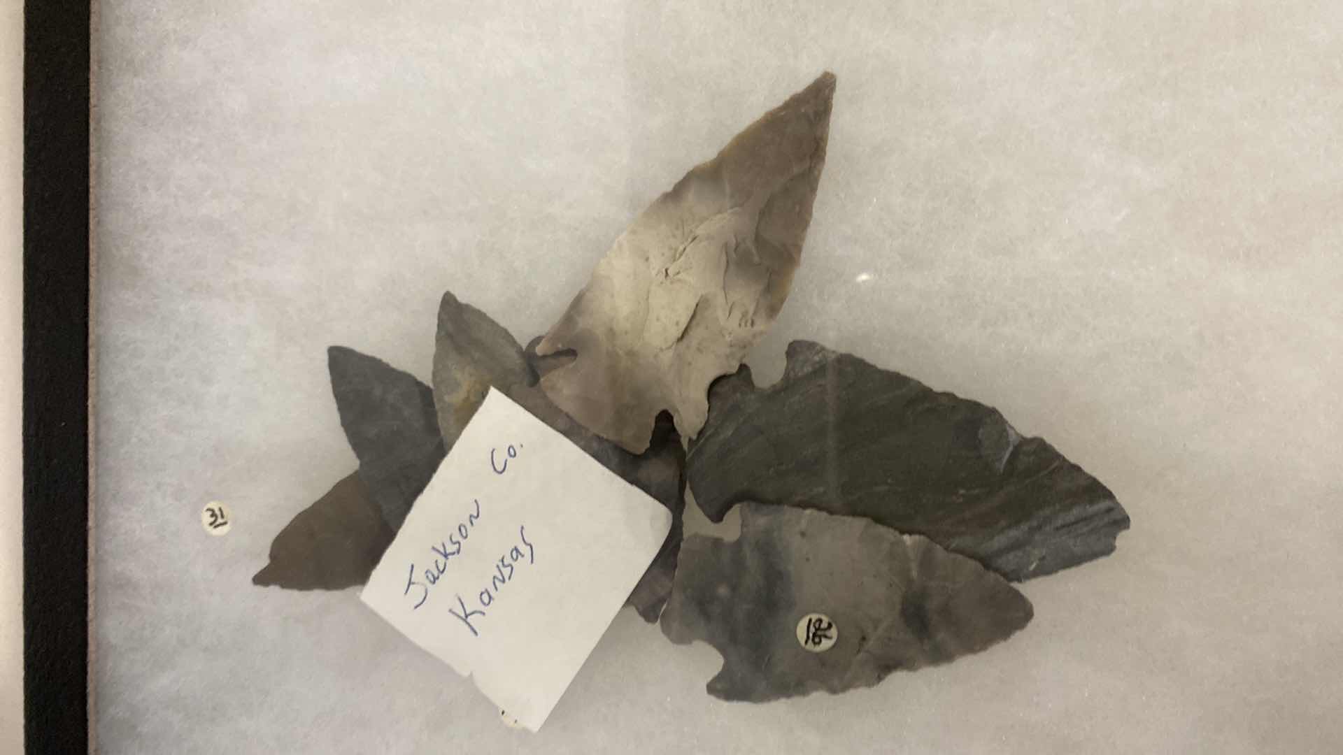 Photo 1 of SHADOW BOX OF ASSORTED ARROWHEADS 20” X 14”