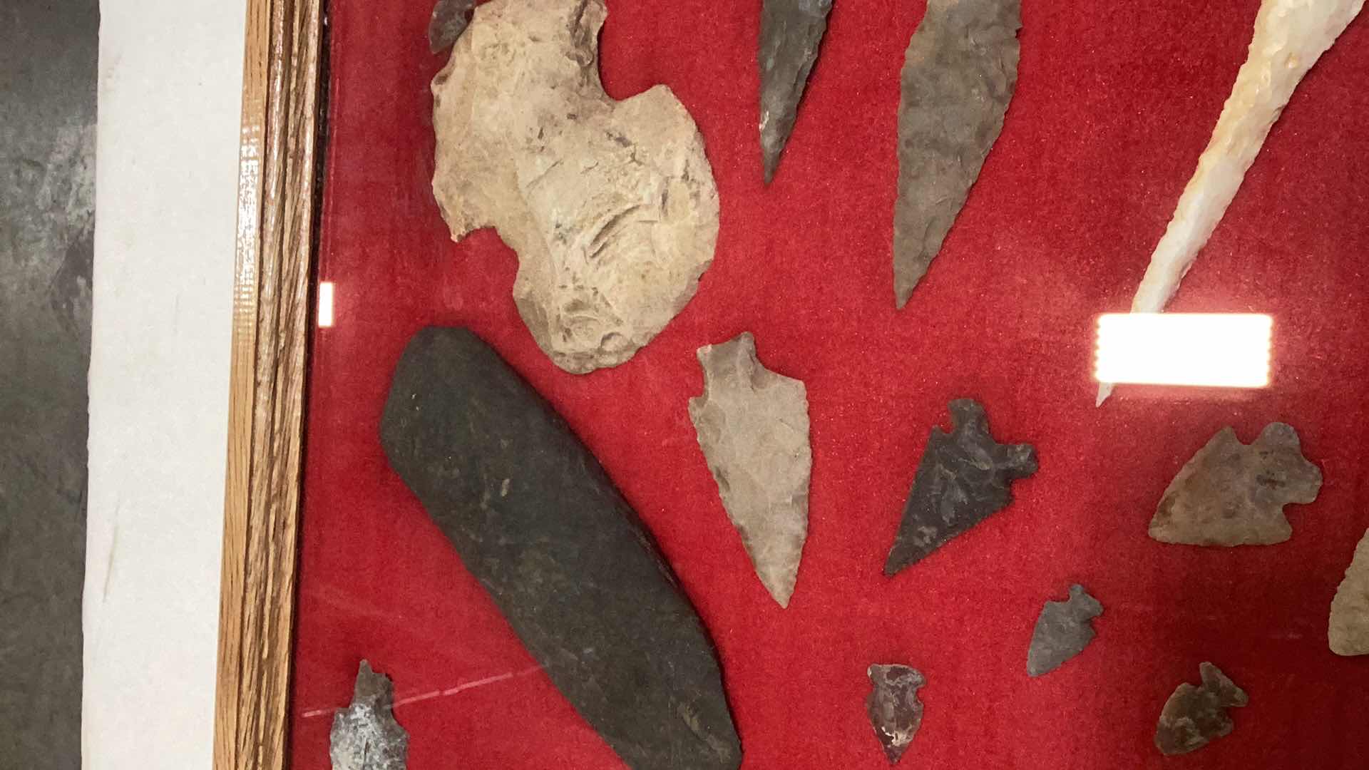 Photo 5 of RARE ANTIQUE AMERICAN INDIAN SPEAR, CLUB AND ARROWHEADS CASE 30” X 18”
