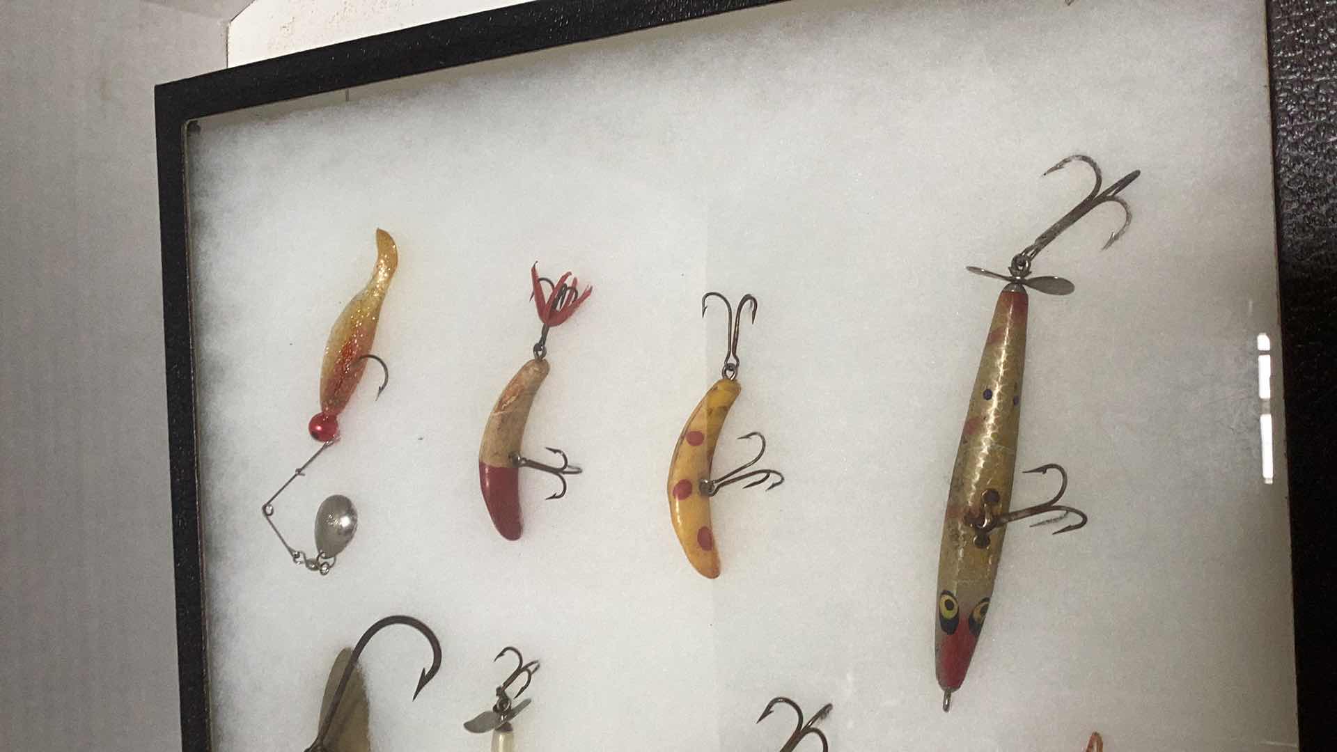 Photo 1 of MULTIPLE ANTIQUE FISHING LURES CASE 20” X 14” PLUS 2 SMALL CASES