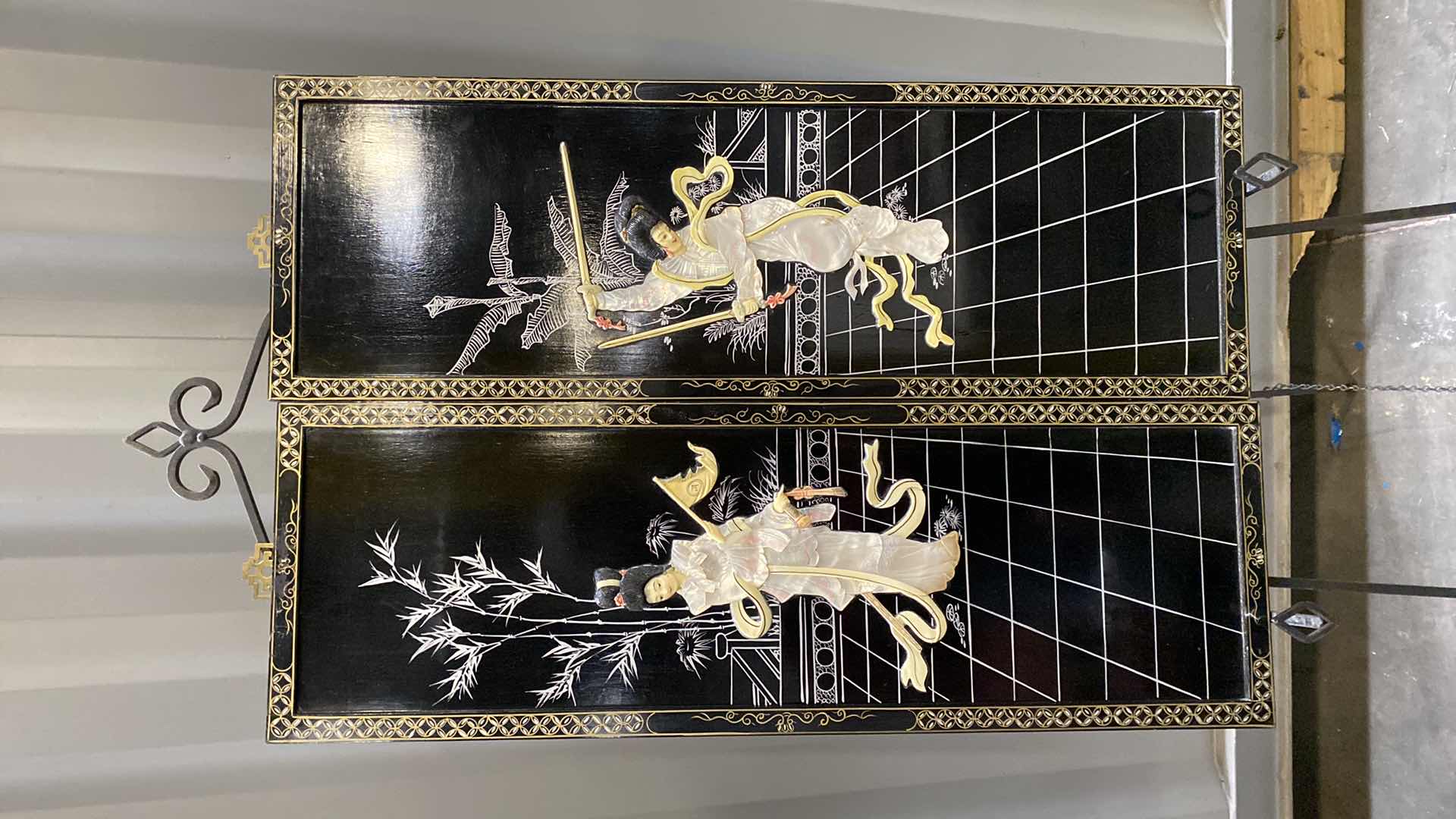 Photo 1 of PAIR OF CHINESE WALL PANELS 11” X 36” EACH (STAND NOT INCLUDED)