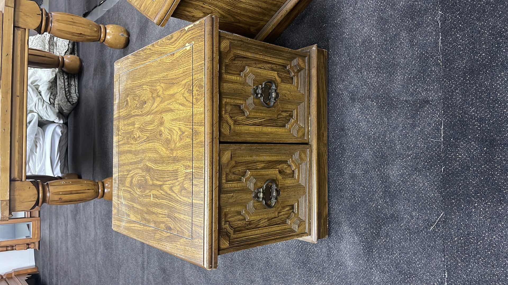 Photo 1 of 2-VINTAGE WOOD SIDE TABLES (27” X 27” H21” & 23” X 23” H21”)