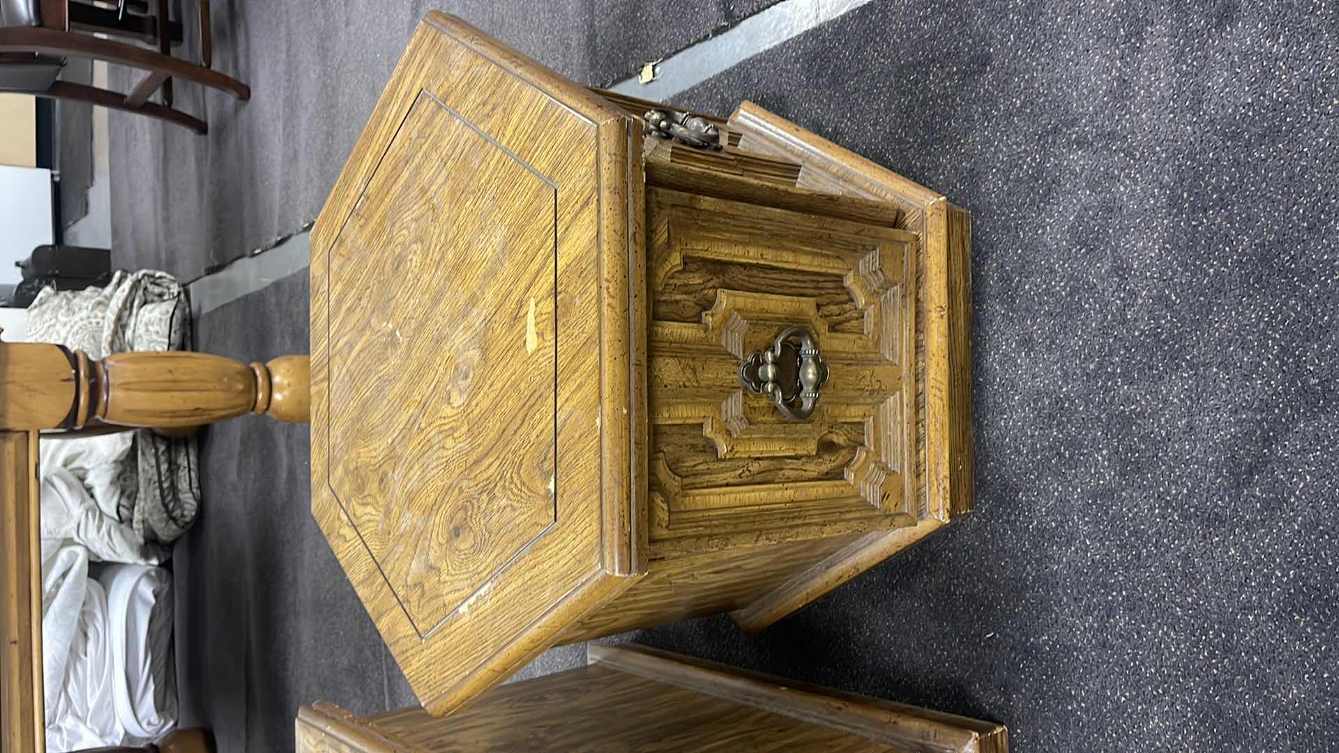 Photo 1 of 2-VINTAGE WOOD SIDE TABLES (27” X 27” H21” & 23” X 23” H21”)