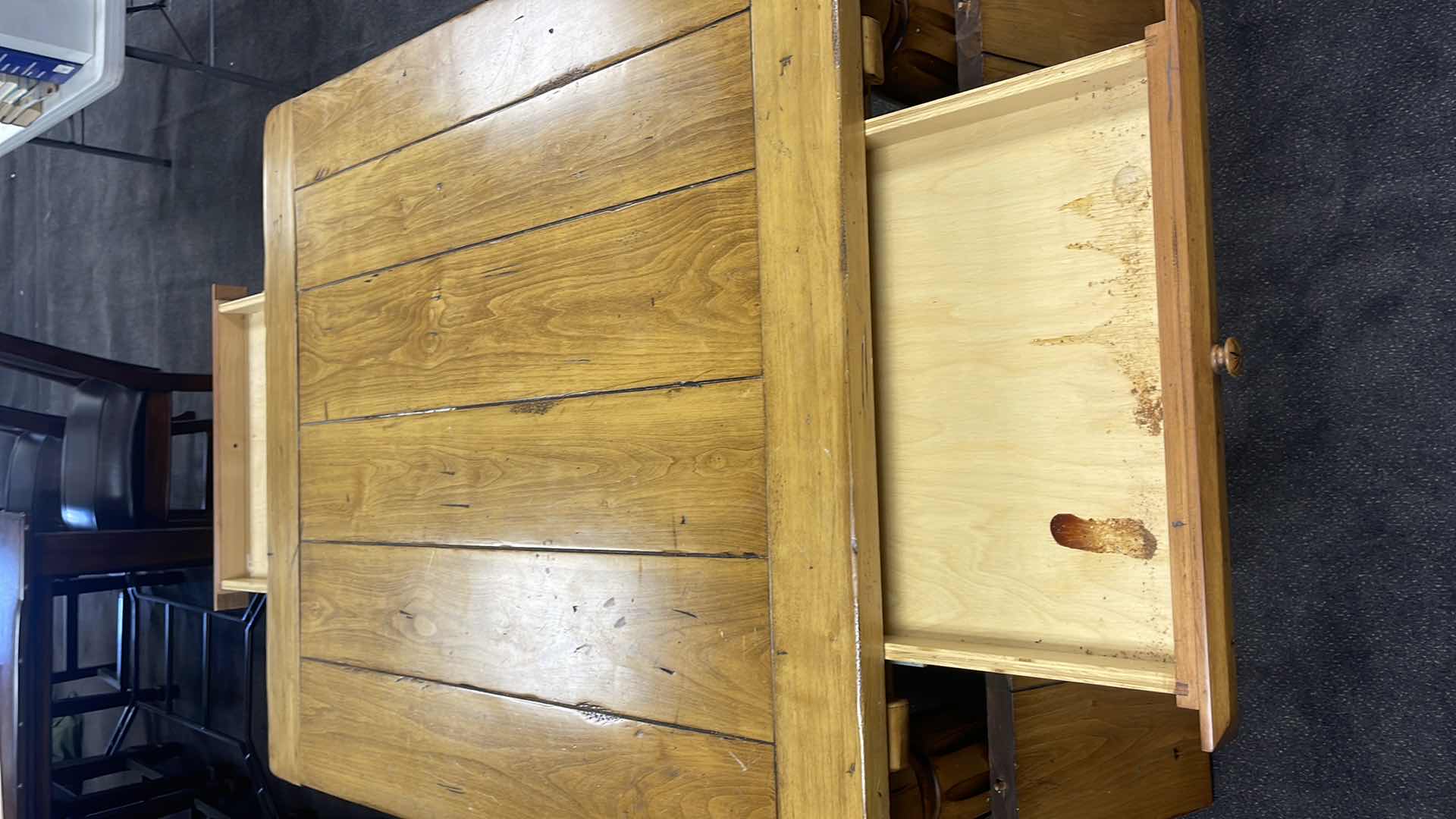 Photo 1 of HEAVY WOOD SLATE TOP TABLE W ONE EXTENSION LEAF 50” X 70” H30”