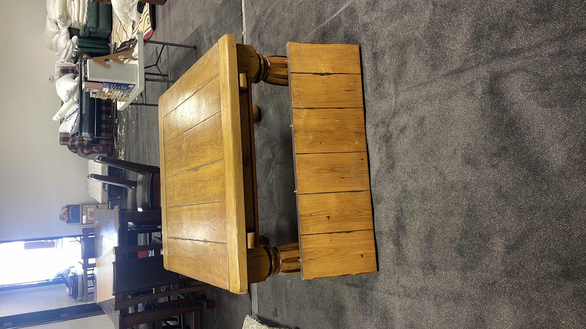 Photo 1 of HEAVY WOOD SLATE TOP TABLE W ONE EXTENSION LEAF 50” X 70” H30”