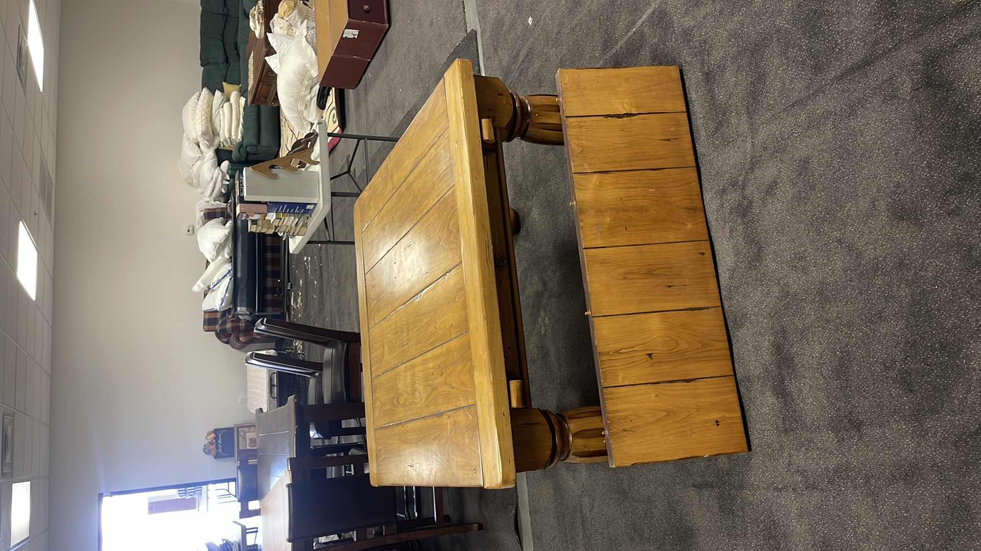 Photo 1 of HEAVY WOOD SLATE TOP TABLE W ONE EXTENSION LEAF 50” X 70” H30”