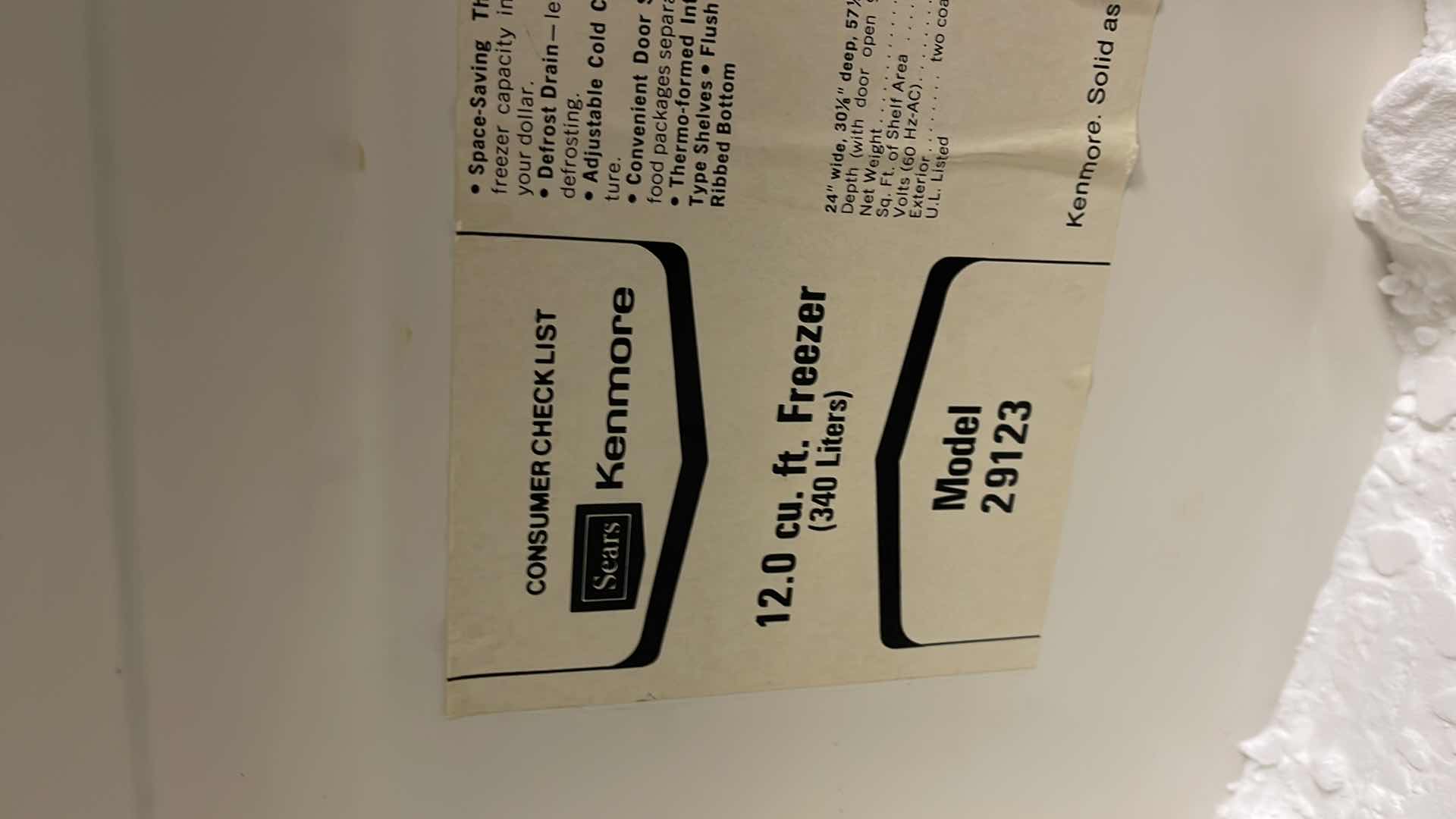 Photo 1 of KENMORE 12.0 CU.FT. FREEZER (TESTED & WORKING)