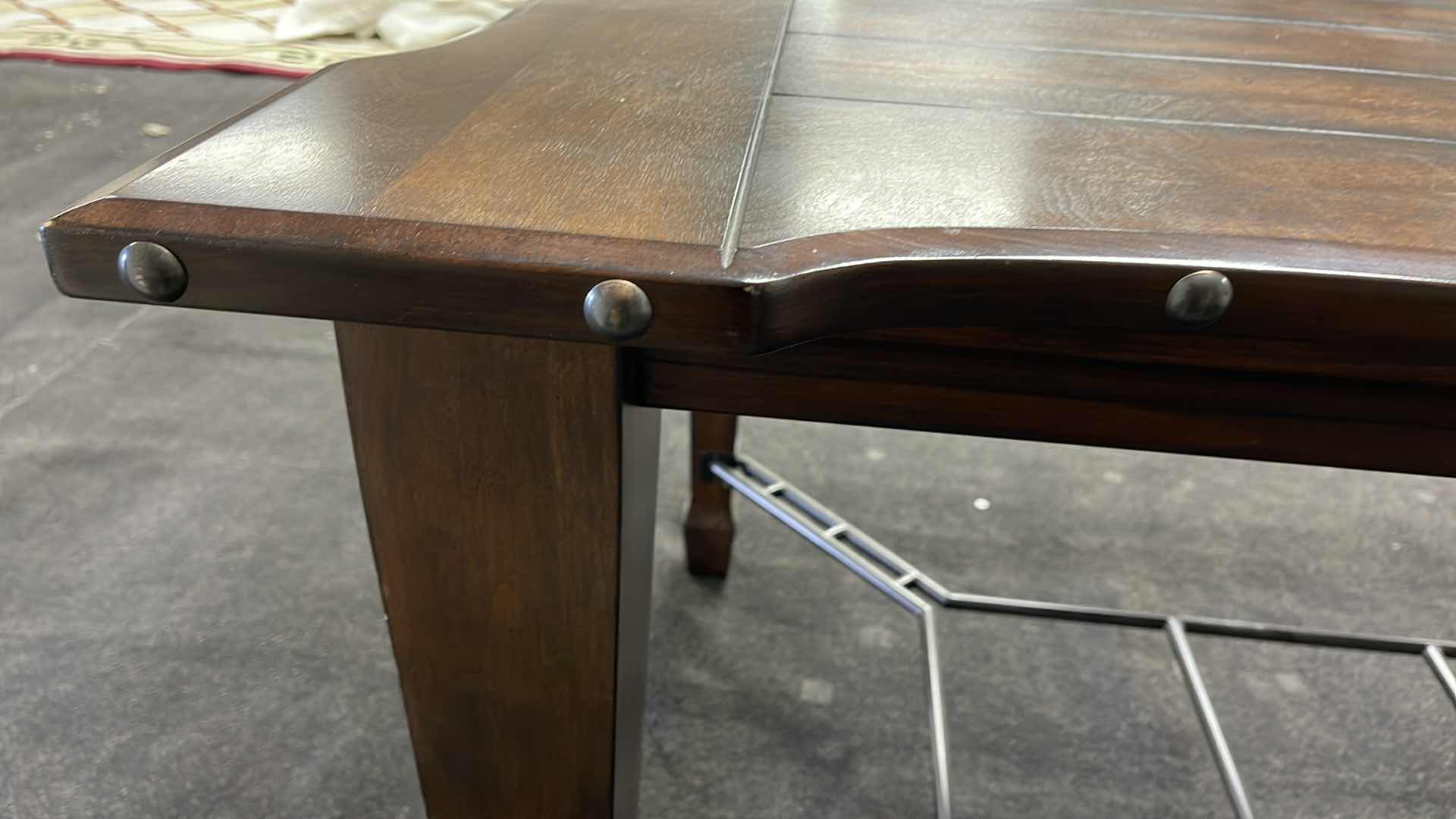 Photo 5 of DARK WOOD SLATE TOP DINING TABLE 64” X 46” H36” (CHAIRS SOLD SEPARATELY)