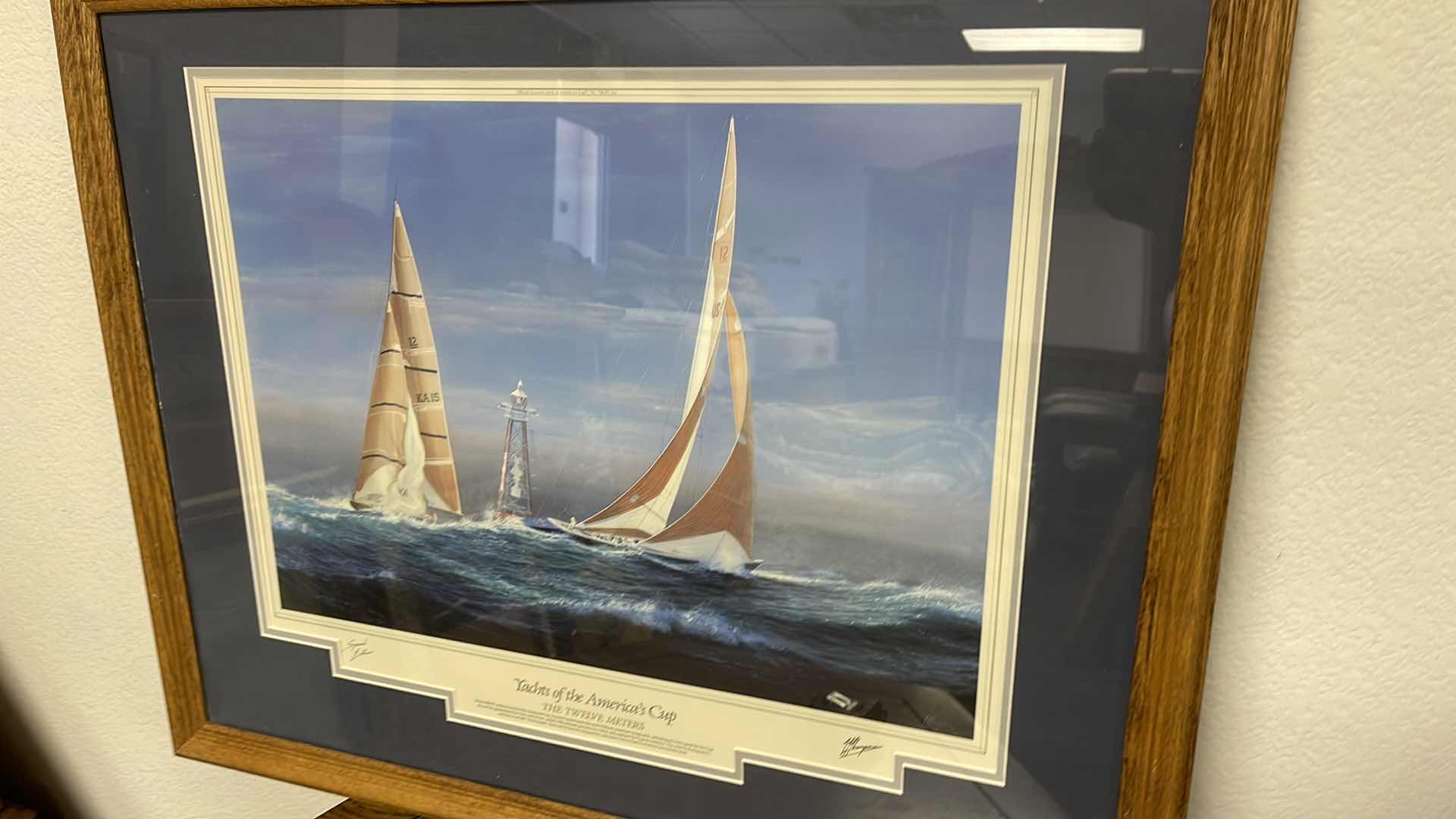 Photo 1 of WOOD FRAMED YACHTS OF THE AMERICAN CUP “THE WELVE METERS” W AUTOGRAPHS 30” X 25”