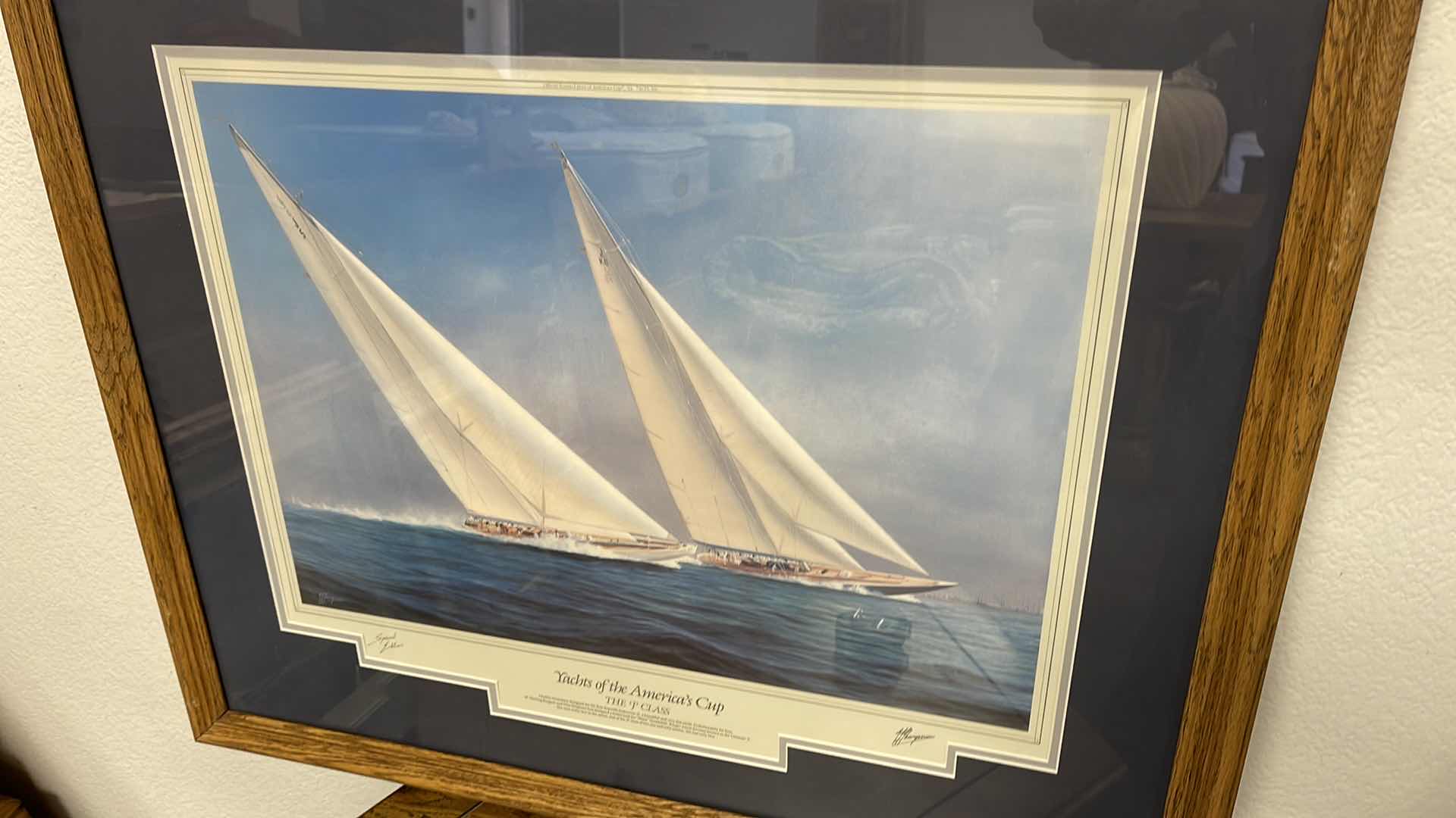 Photo 1 of WOOD FRAMED YACHTS OF THE AMERICAN CUP “THE P CLASS” W AUTOGRAPHS 30” X 25”