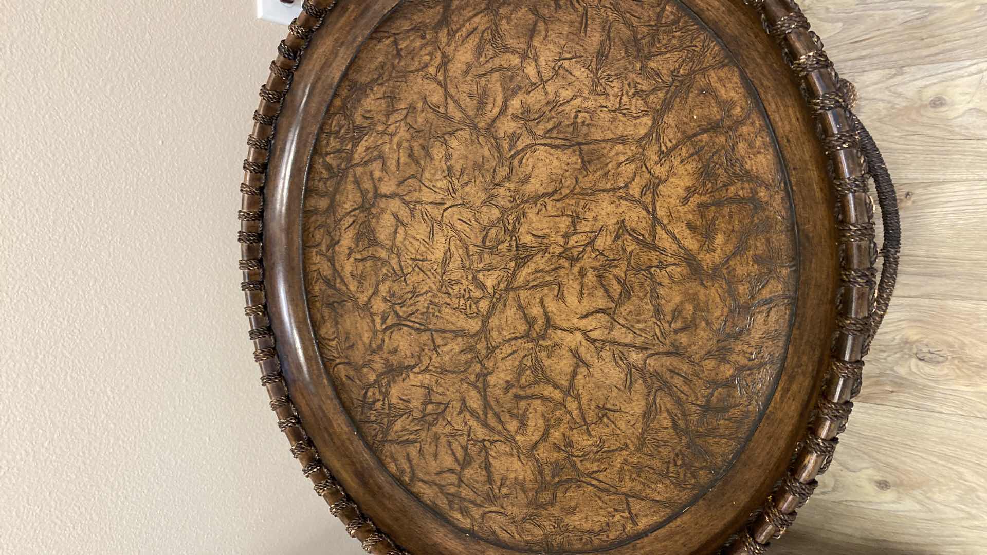 Photo 1 of TOMMY BAHAMA END TABLE WITH LEATHER INSET TOP AND RAISED EDGE 26” X H25”