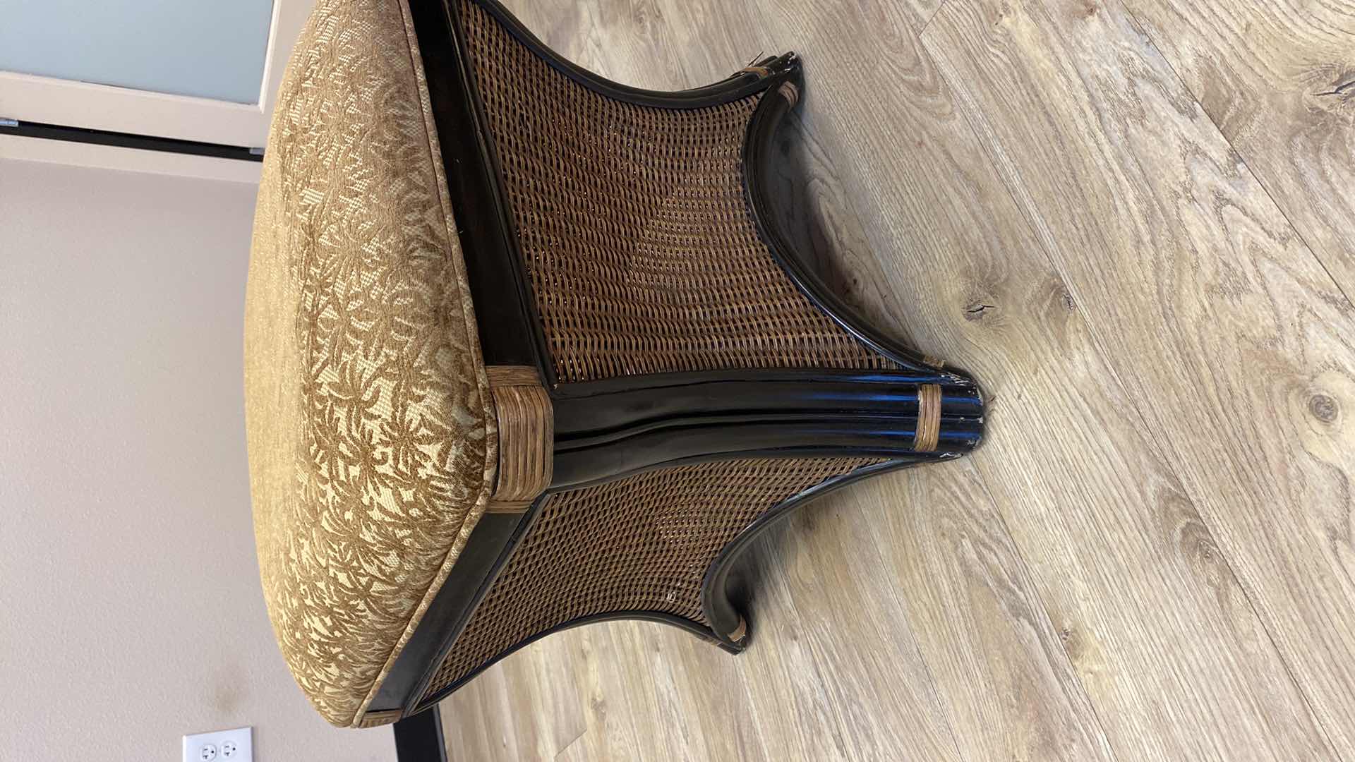 Photo 1 of TOMMY BAHAMA OTTOMAN GOLD PALM UPHOLSTERY AND RATTAN 21” X H19”