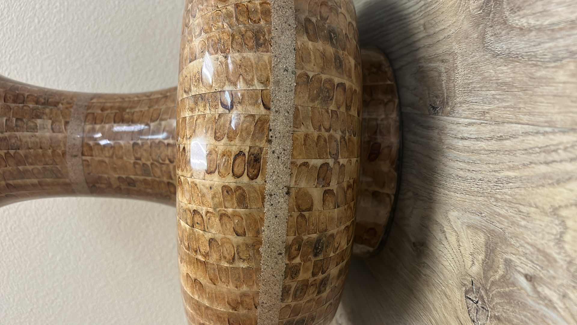 Photo 1 of 17.5” x 17.5. GLAZED WOOD VASE w FAUX GREENERY