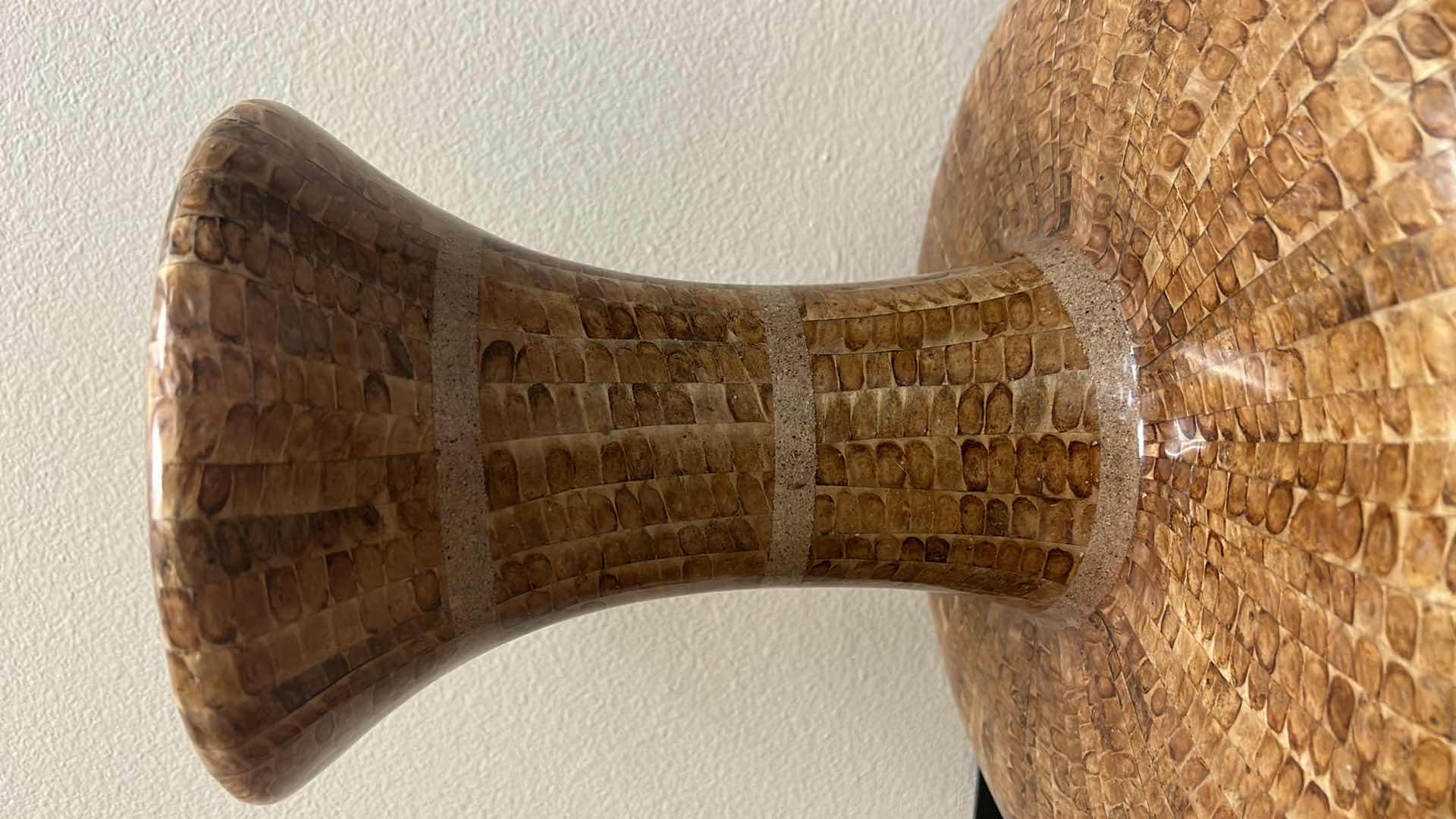 Photo 1 of 17.5” x 17.5. GLAZED WOOD VASE w FAUX GREENERY