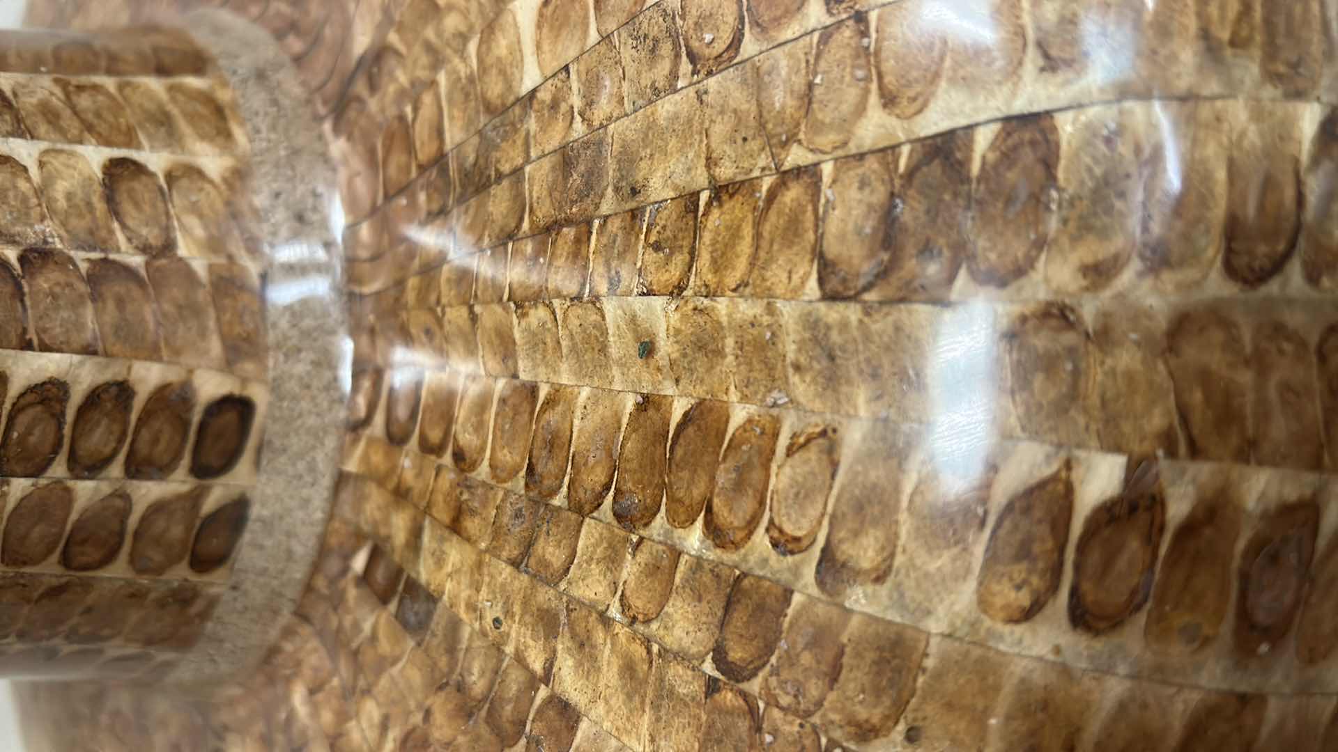 Photo 1 of 17.5” x 17.5. GLAZED WOOD VASE w FAUX GREENERY