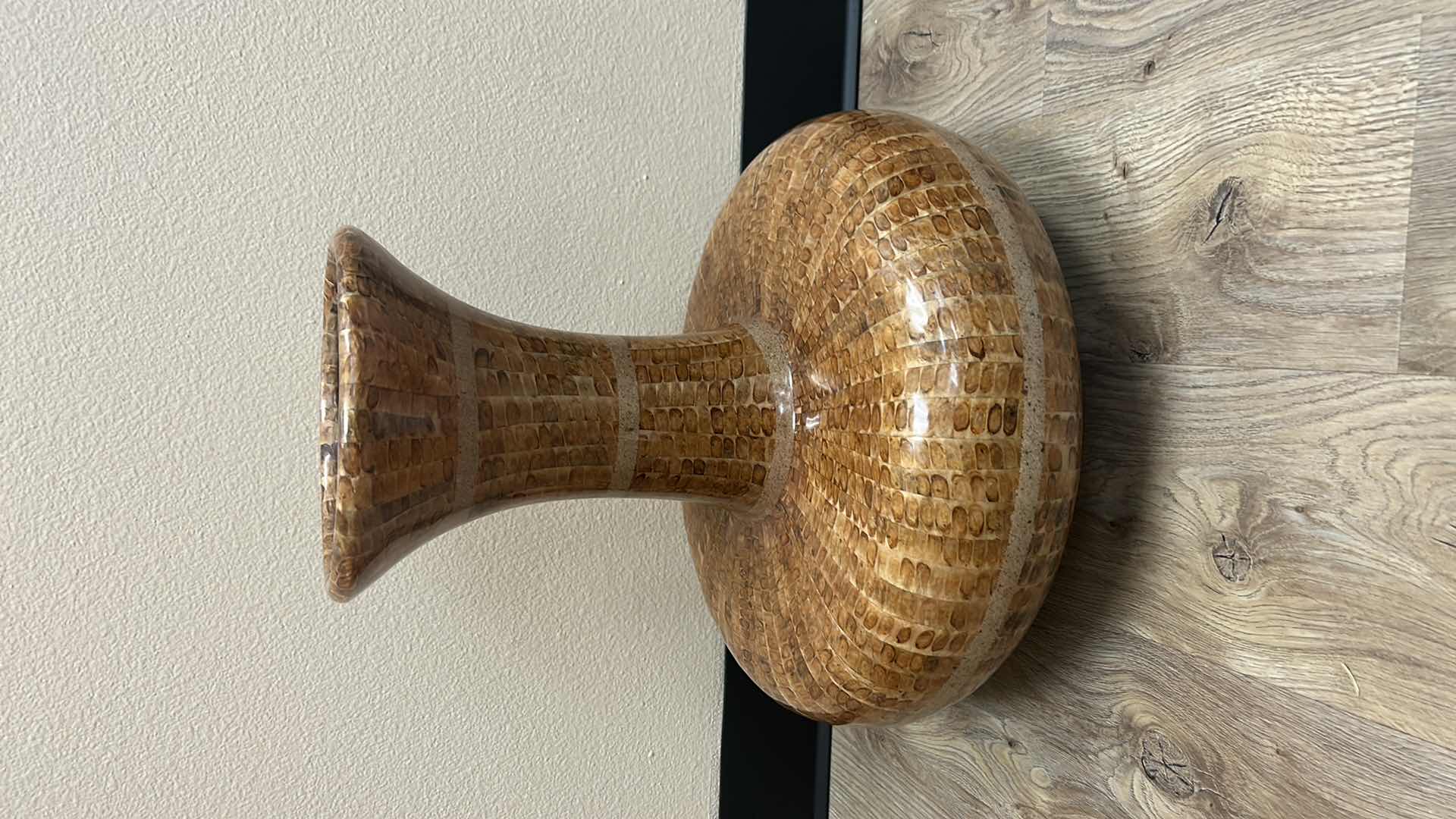 Photo 1 of 17.5” x 17.5. GLAZED WOOD VASE w FAUX GREENERY