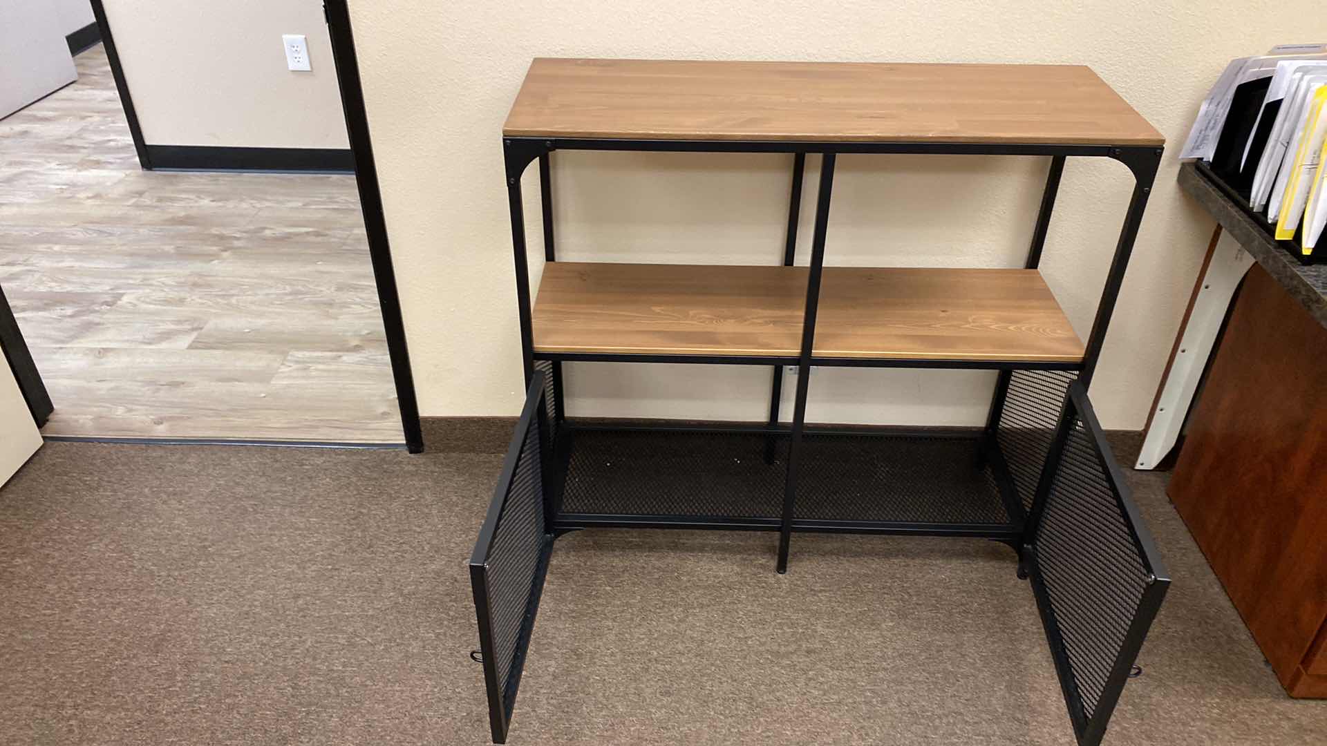 Photo 1 of 3 SHELF BOOK/DISPLAY SHELF WITH BLACK GRID DOORS 39” X 14” H37”