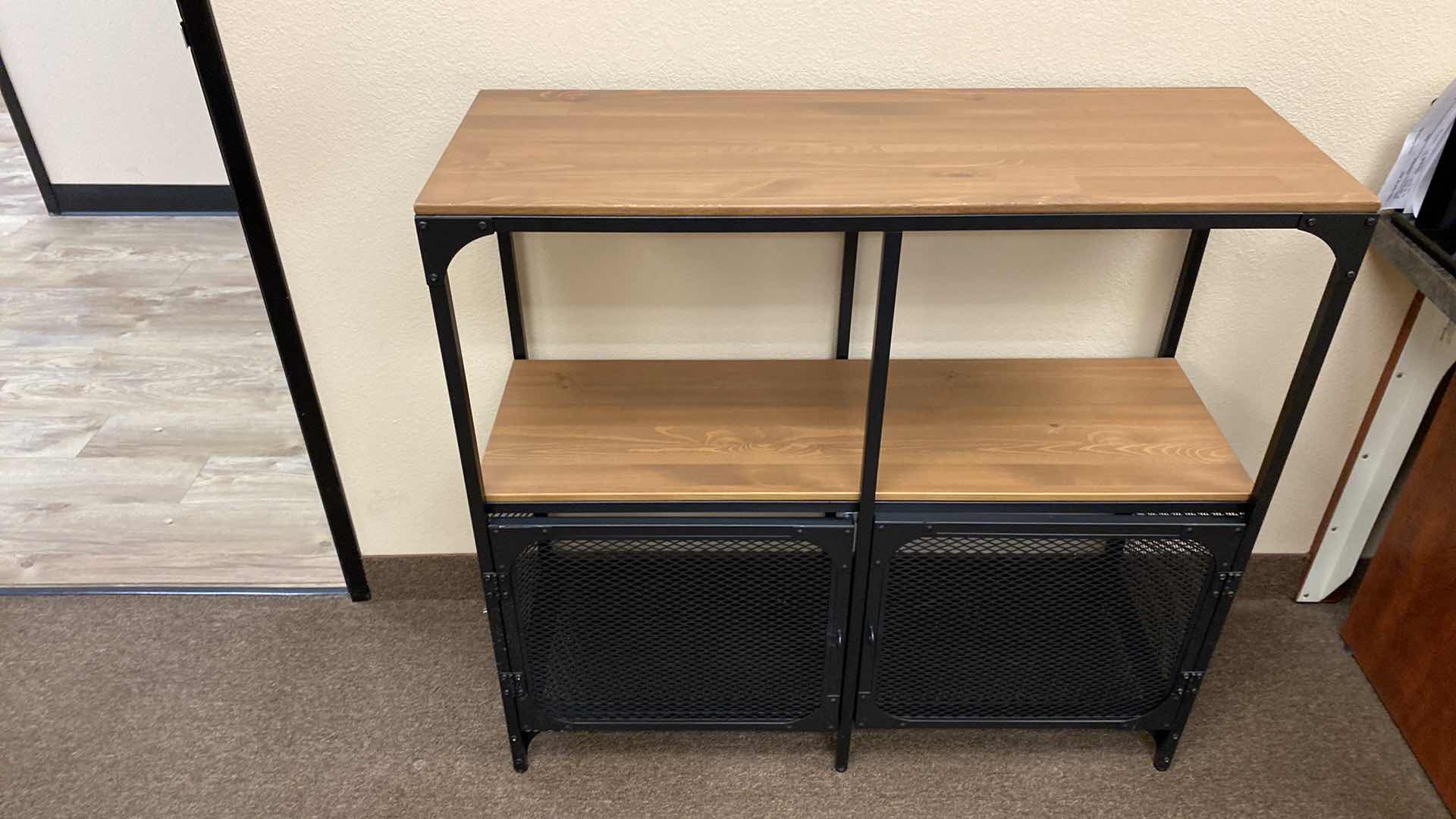 Photo 1 of 3 SHELF BOOK/DISPLAY SHELF WITH BLACK GRID DOORS 39” X 14” H37”