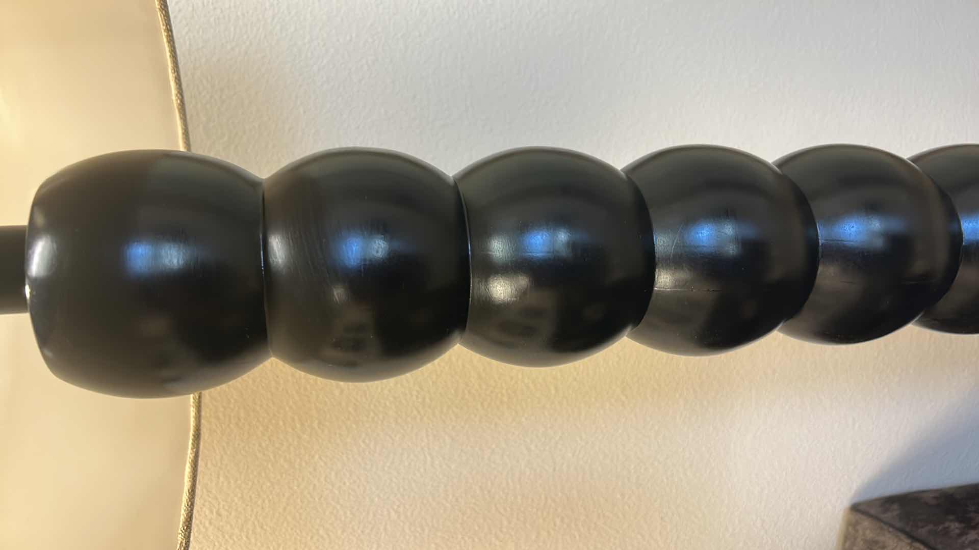 Photo 1 of BLACK WOOD FLOOR LAMP WITH ROUGH LINEN SHADE H67”