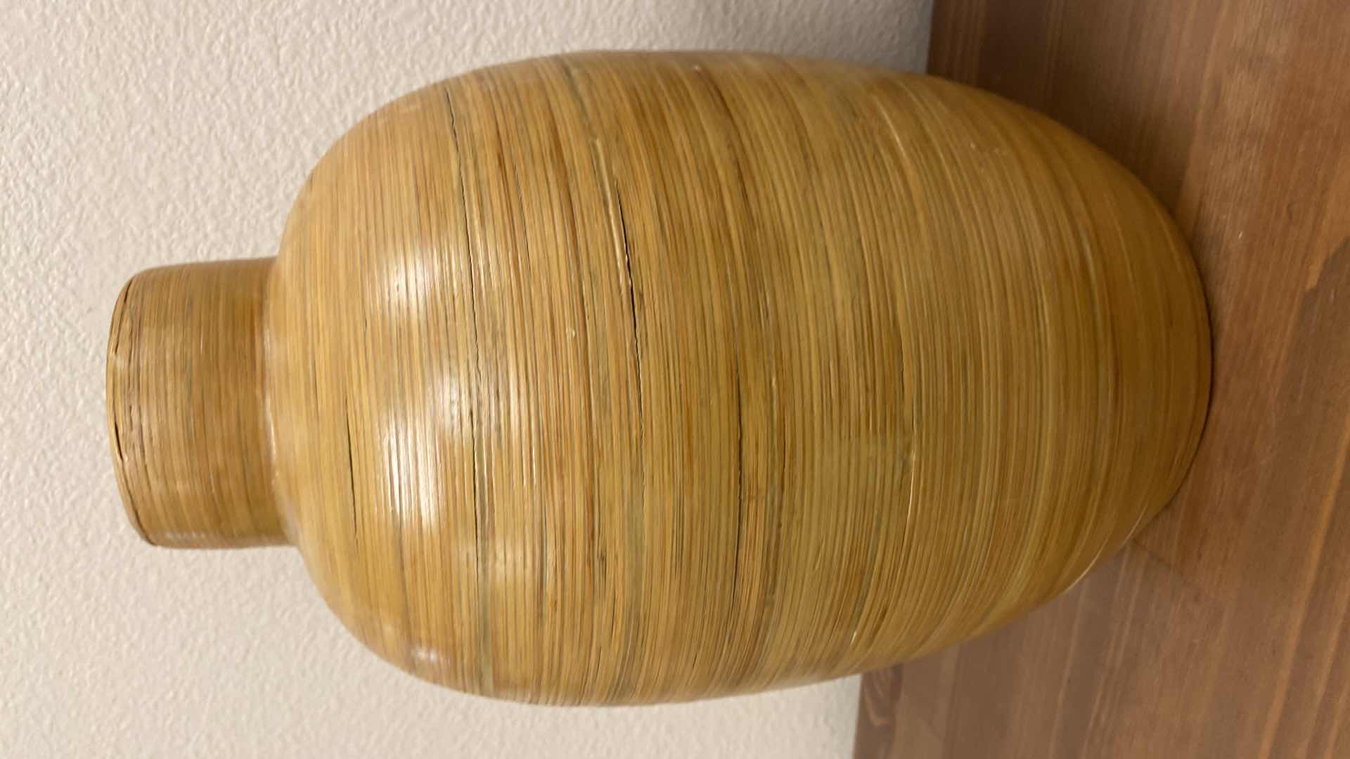 Photo 1 of CERAMIC VASE H 13” AND WOOD SCULPTURE/WINE RACK