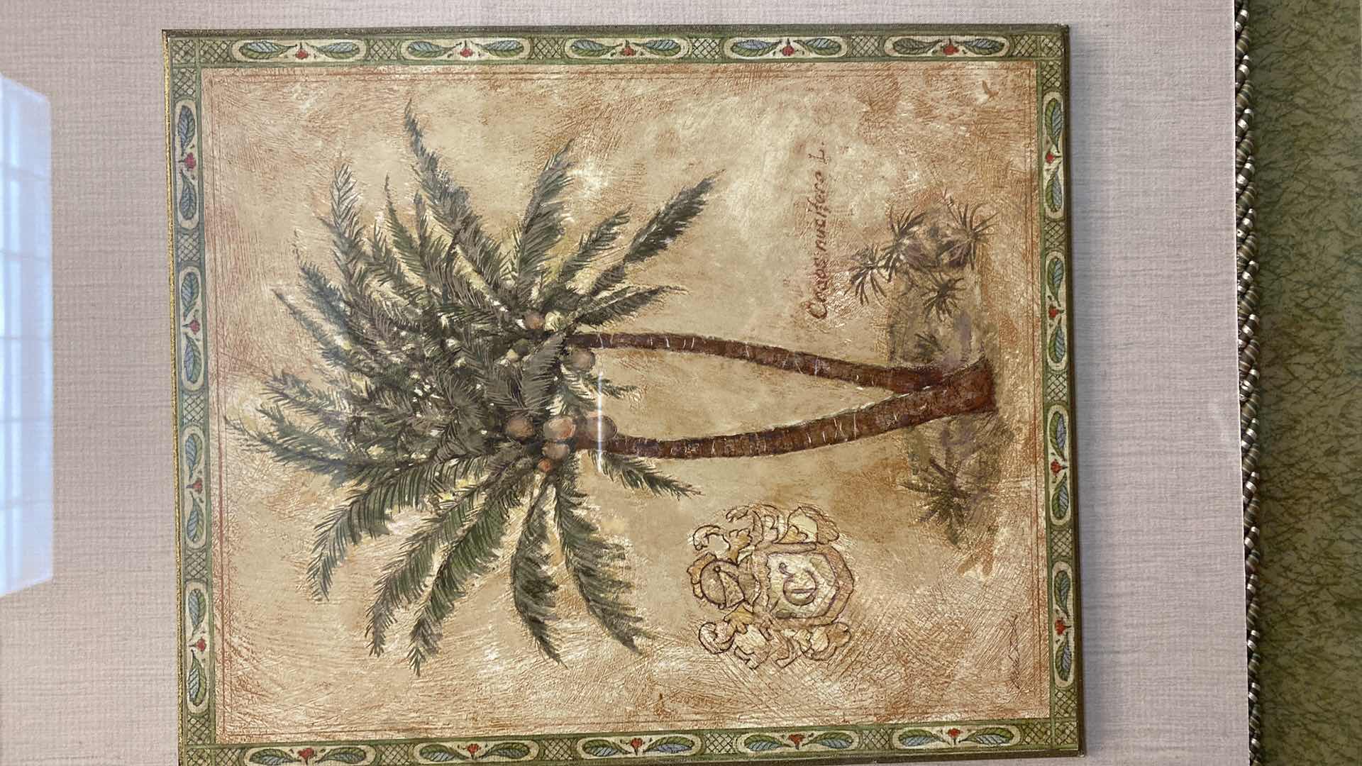 Photo 1 of WOOD FRAMED TOMMY BAHAMAS “TROPICAL PALM TREES” ARTWORK 23” X 25”