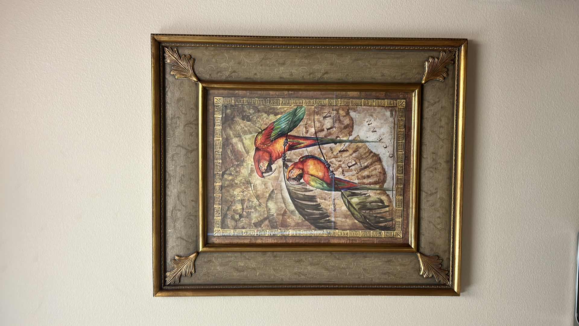Photo 1 of GOLD WOOD FRAMED “PARROTS” 30” x 35”