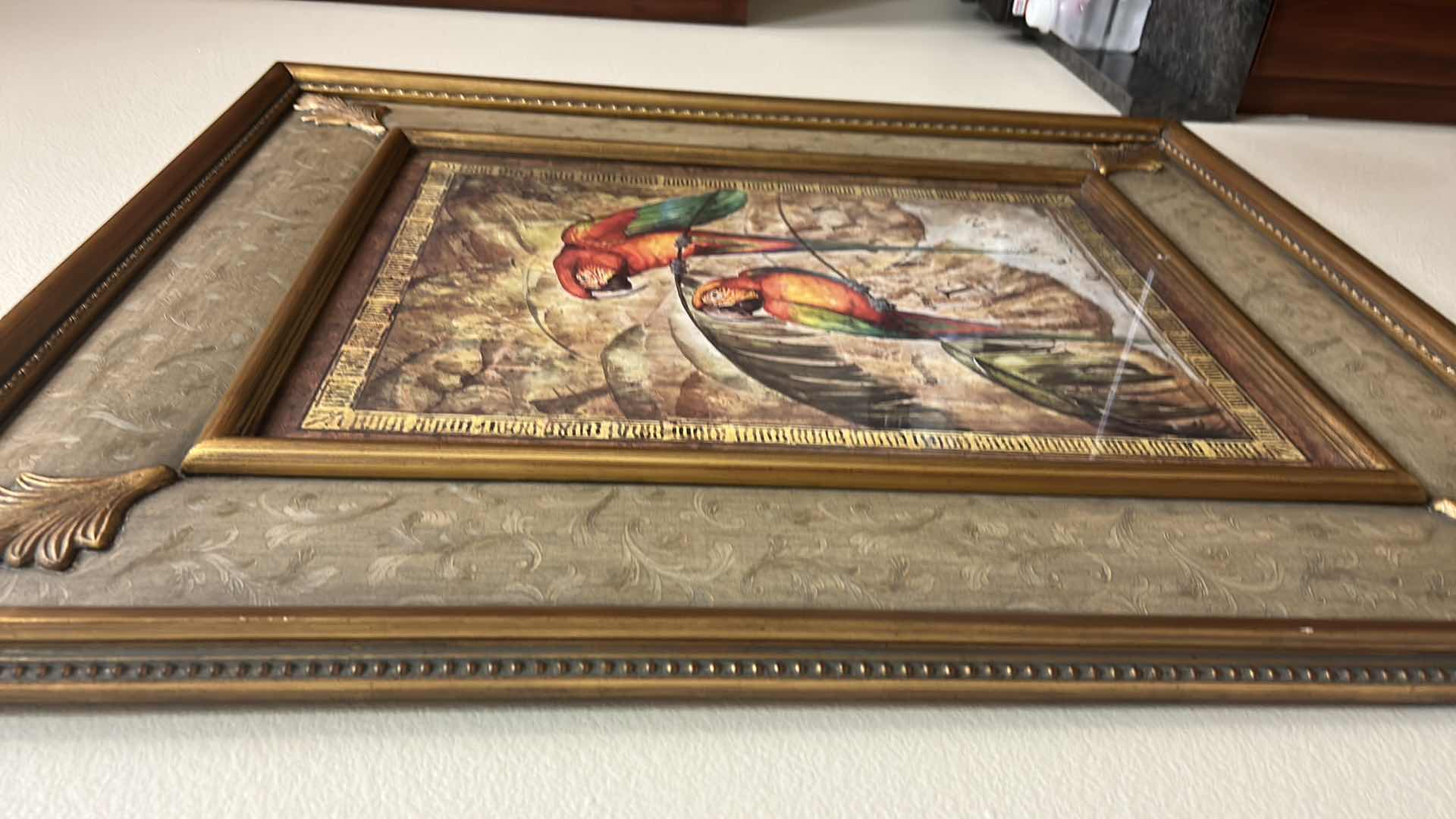 Photo 1 of GOLD WOOD FRAMED “PARROTS” 30” x 35”