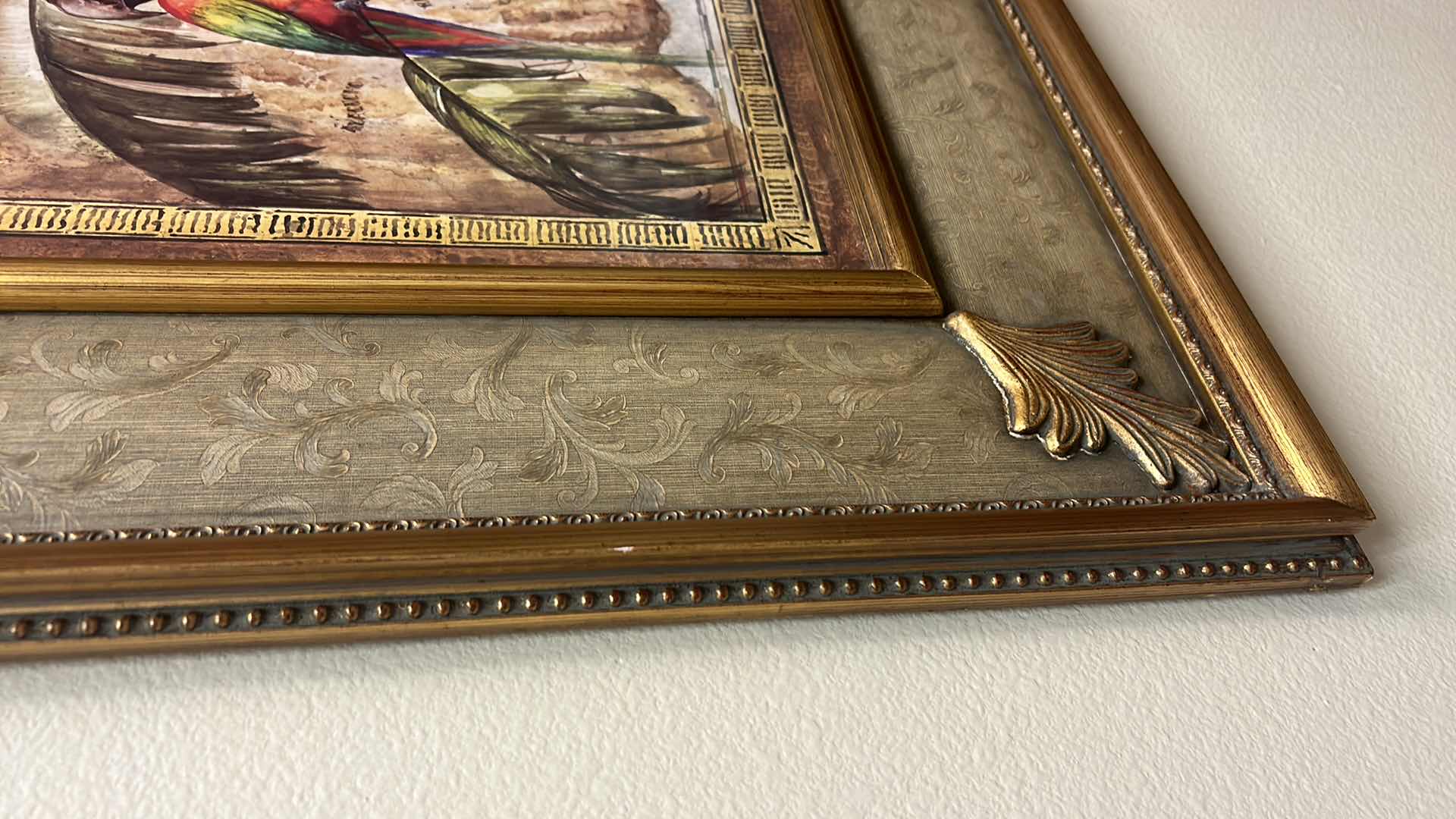 Photo 1 of GOLD WOOD FRAMED “PARROTS” 30” x 35”