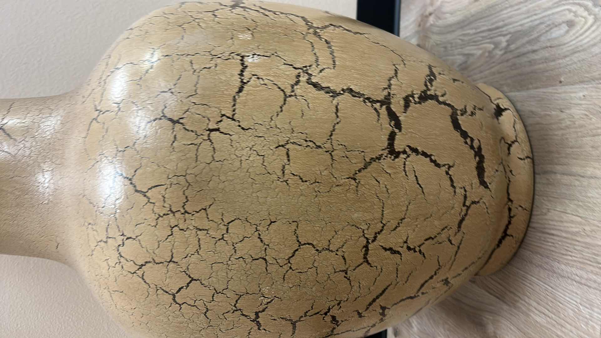 Photo 1 of LARGE CRACKLE PAINT POTTERY VASE 21” x 41” WITH BAMBOO H8’