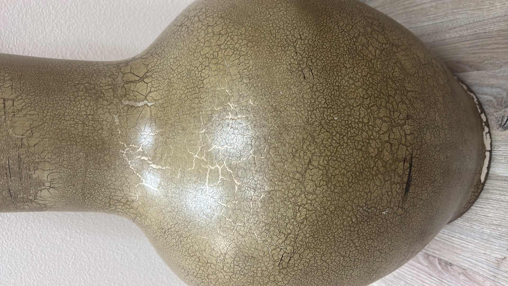 Photo 1 of LARGE CRACKLE PAINT POTTERY VASE WITH BAMBOO H6’