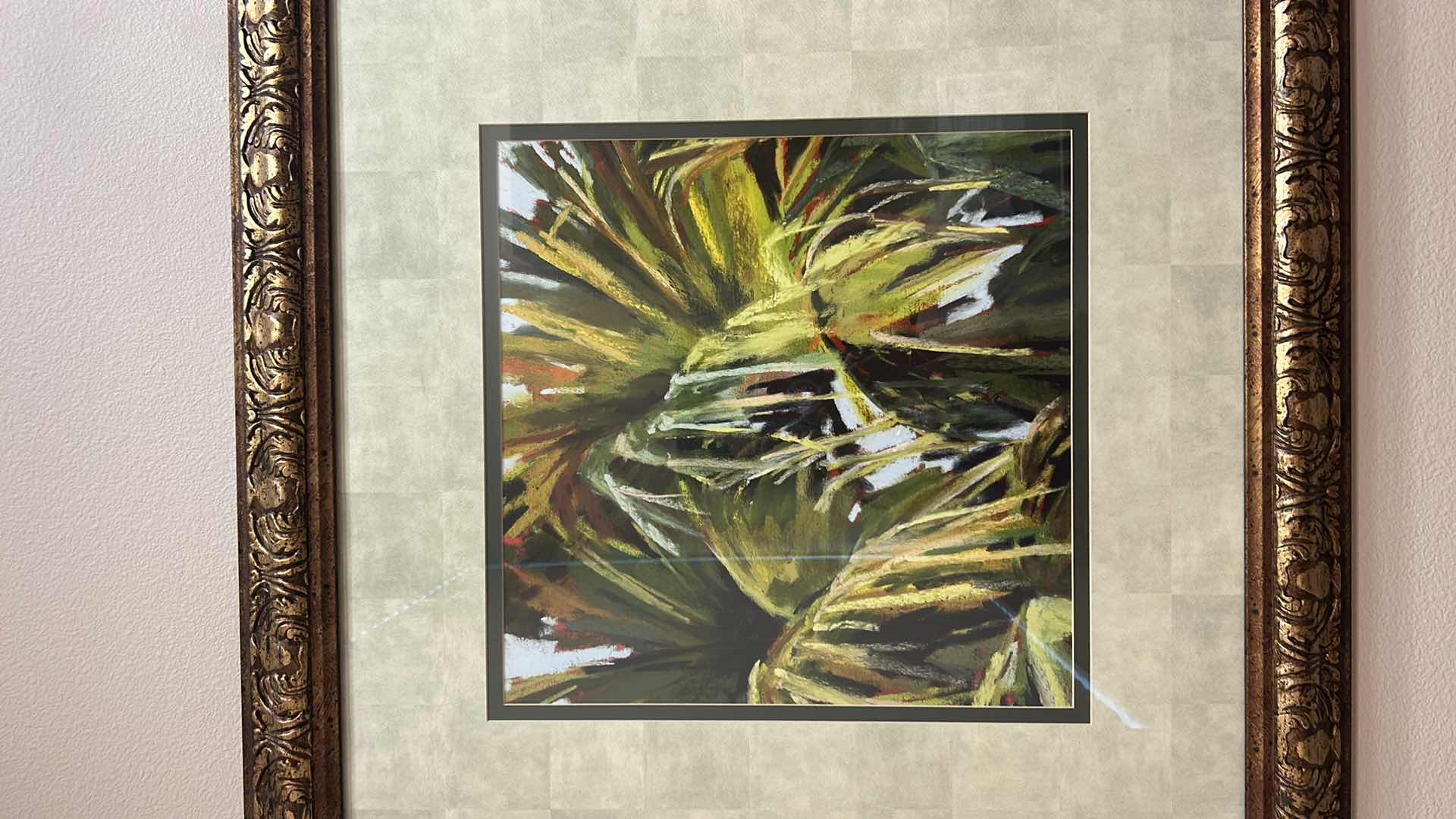 Photo 1 of ORNATE GOLD TONED WOOD FRAME “TROPICAL” ARTWORK 34.5” x 34.5”