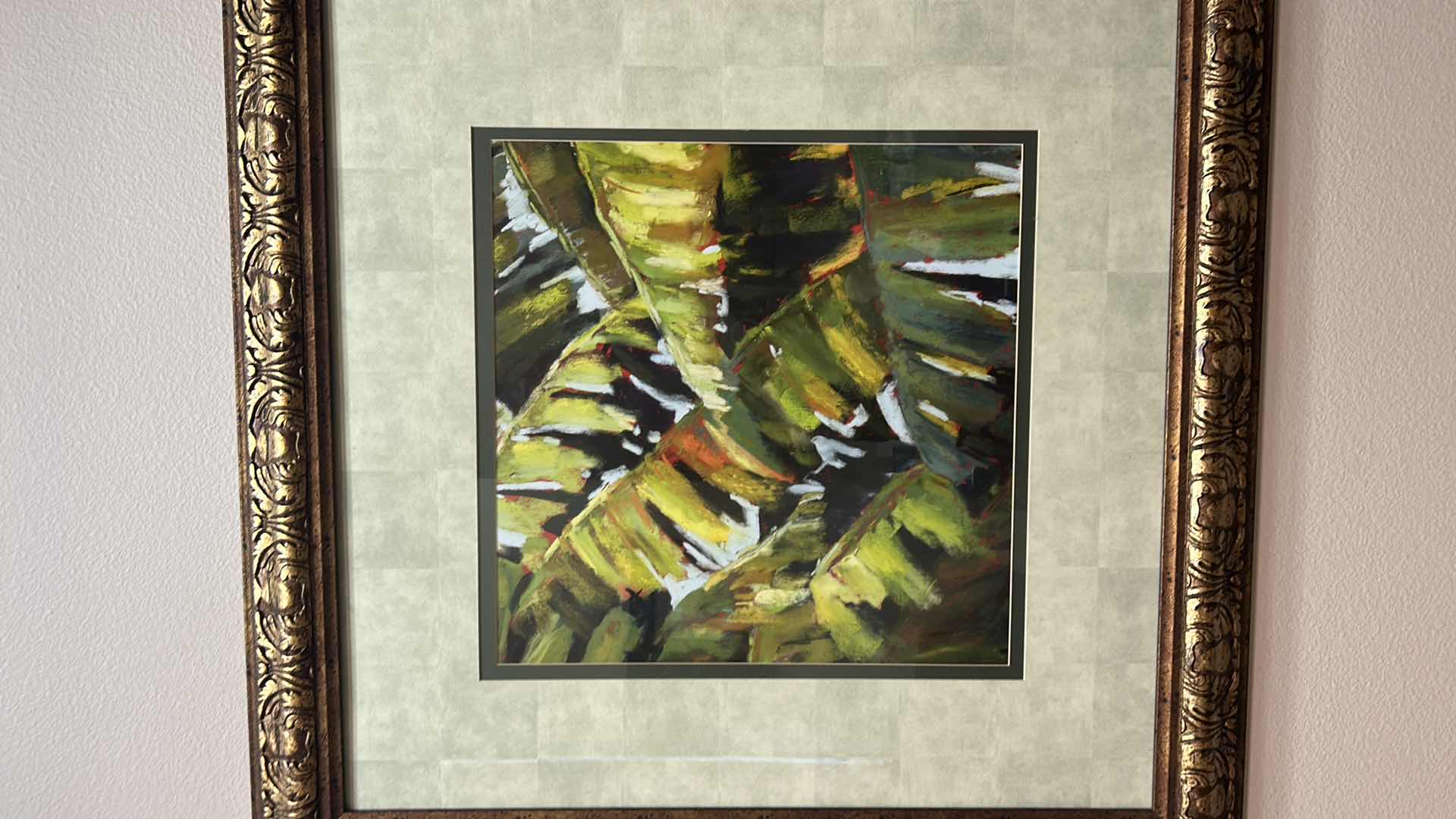 Photo 1 of ORNATE GOLD TONED WOOD FRAME “TROPICAL” ARTWORK 34.5” x 34.5”