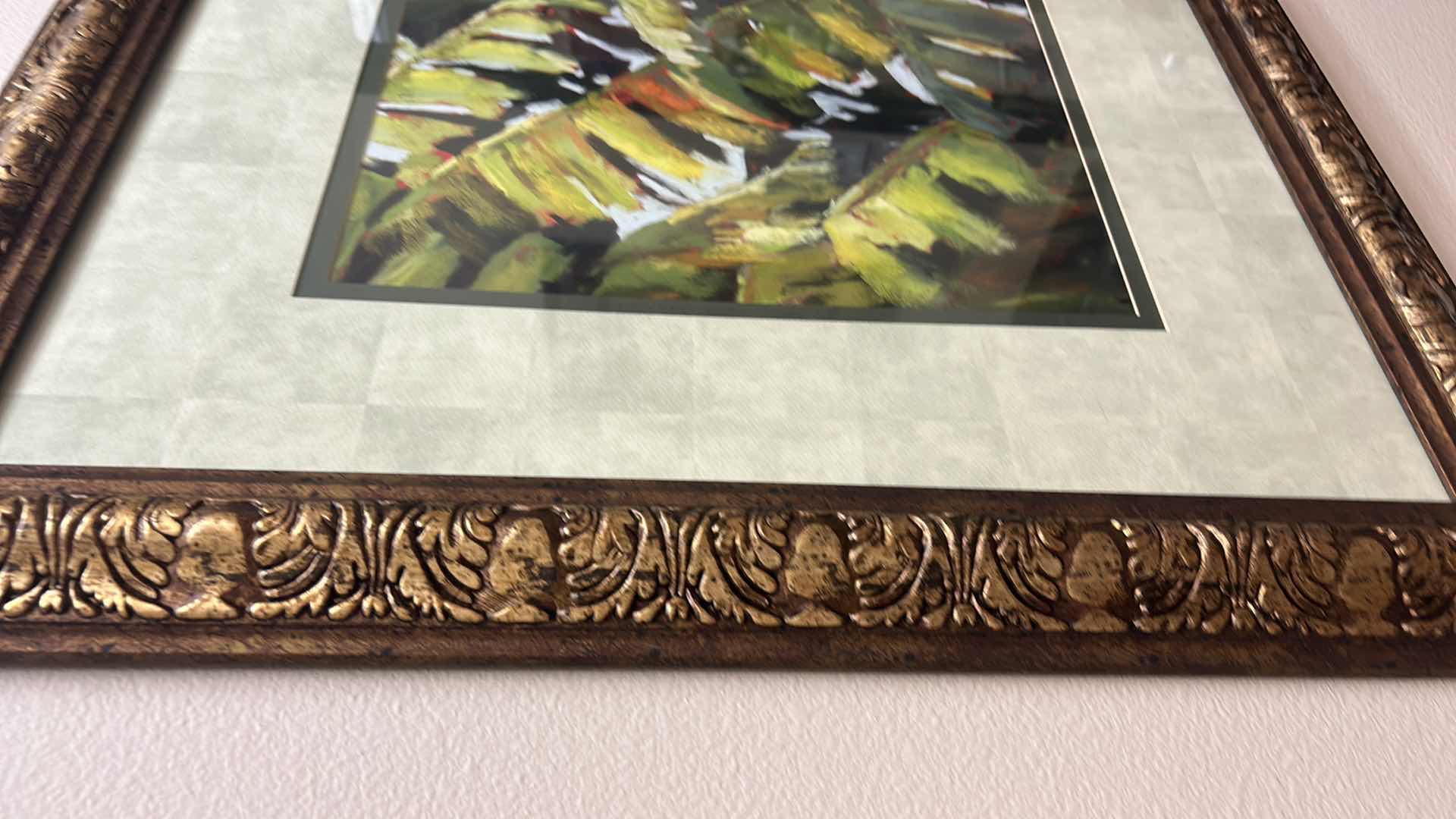 Photo 1 of ORNATE GOLD TONED WOOD FRAME “TROPICAL” ARTWORK 34.5” x 34.5”