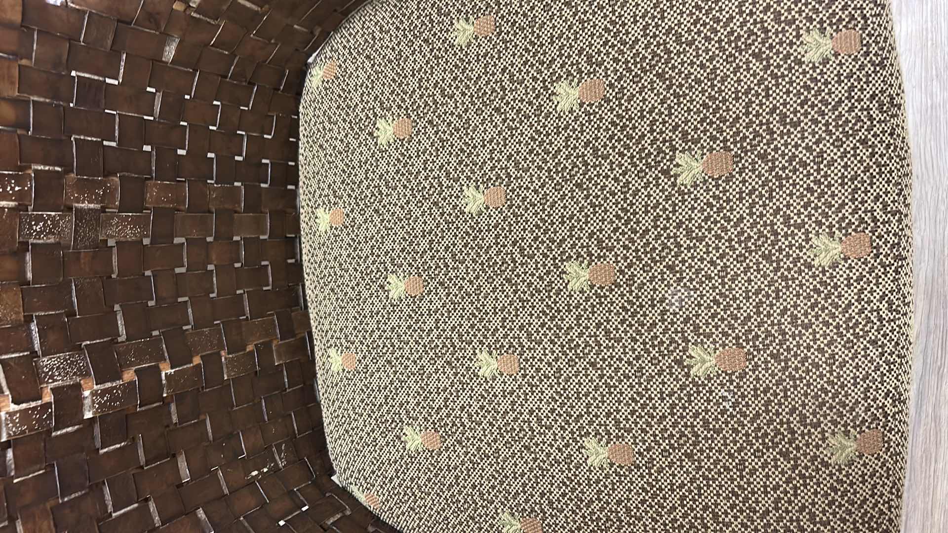 Photo 1 of RATTAN CHAIR WITH PINEAPPLE FABRIC SEAT 23” x 22” x H38”