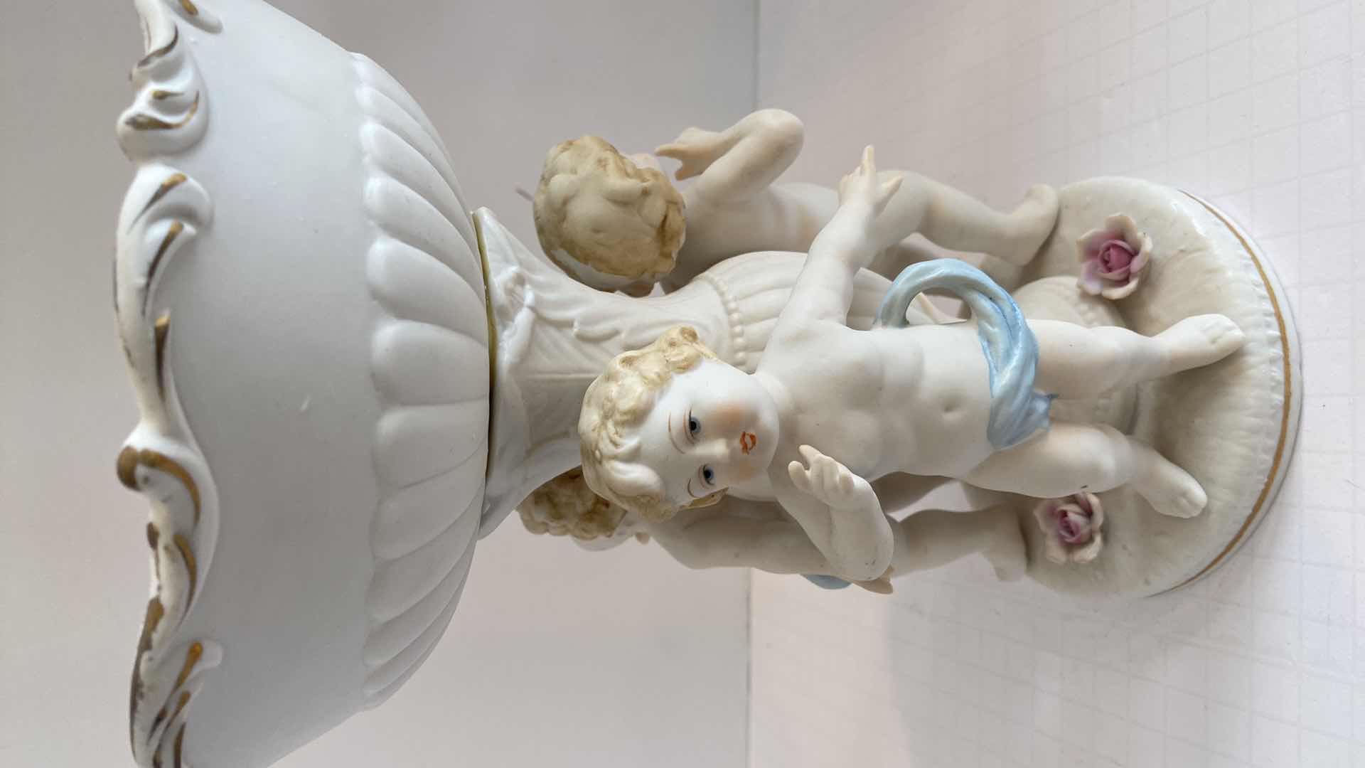 Photo 1 of 1940’s CHERUB BISQUE PORCELAIN BOWL 9.5”