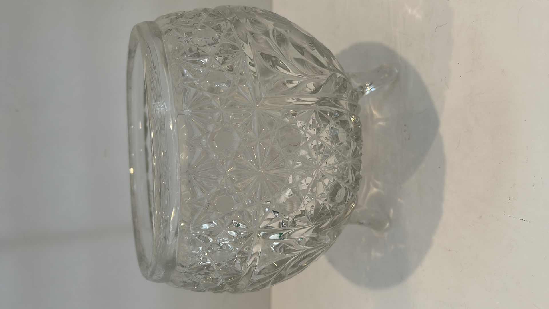 Photo 1 of CUT GLASS CRYSTAL BOWL - McKEE GLASS SNAPPY CLEAR CANE DAISY BUTTON ROSE BOWL 3 TOES 4 FLORAL ETCH PANELS9” x 7.25”