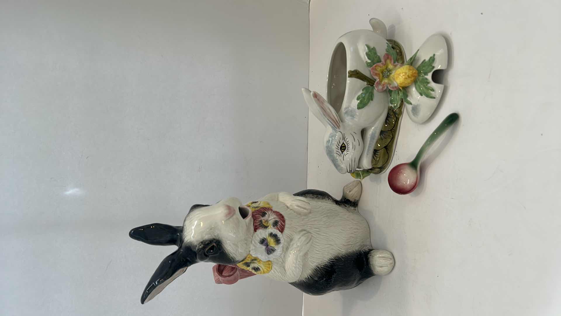 Photo 1 of VINTAGE FITZ ANDANSY FLOYD PANSY BUNNY PITCHER AND JAM BOWL
