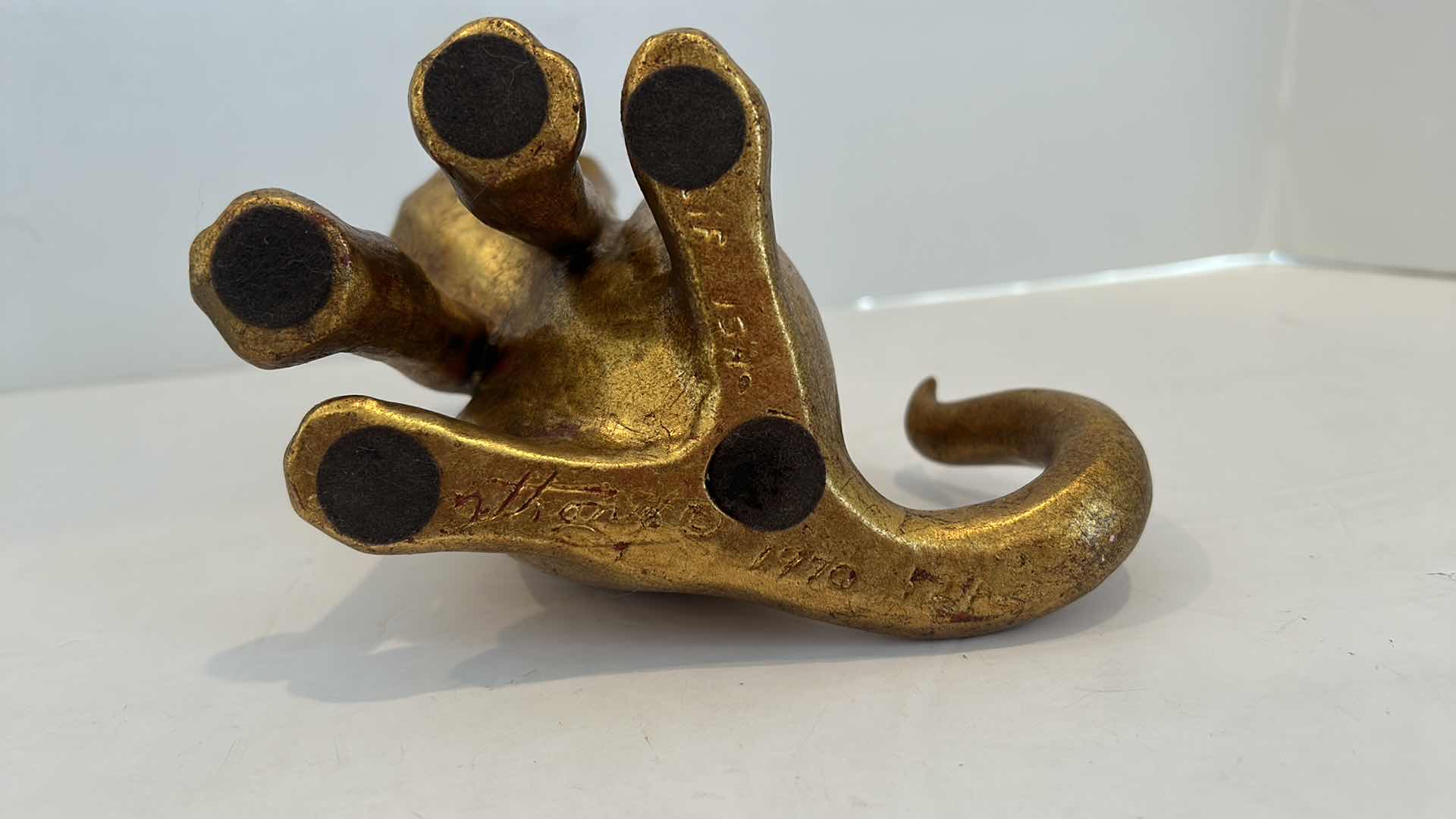 Photo 1 of VINTAGE SIGNED AND NUMBERED GOLD CAT STATUE H 8”