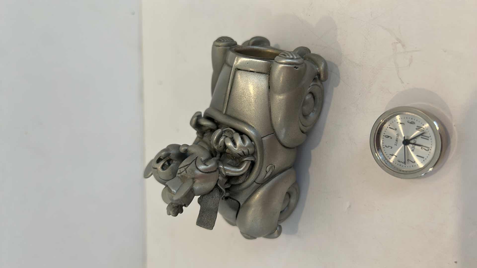 Photo 1 of DISNEY RAMBLING MICKEY AND MINNY MOUSE LINDEN PEWTER CAR CLOCK 