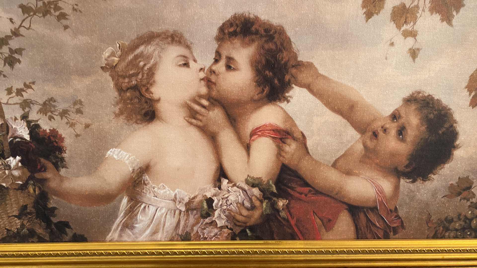 Photo 1 of GOLD FRAMED VINTAGE CHILDREN ON CANVAS 31” X 16”