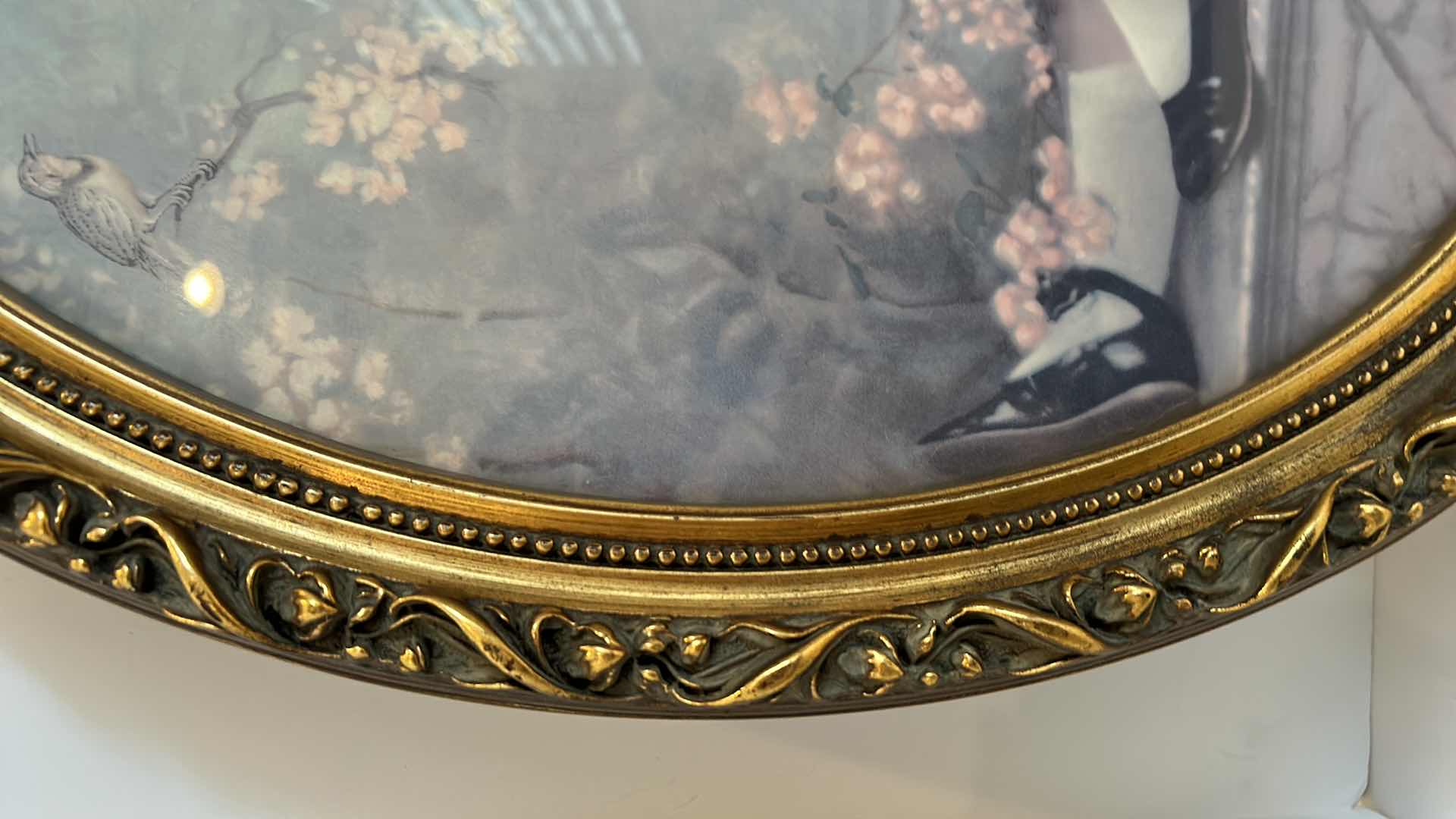 Photo 1 of ORNATE GOLD OVAL FRAMED Little Girl / Bird Morris Benmen Inc. N.Y.  Florence Lindsey 19” x 23”