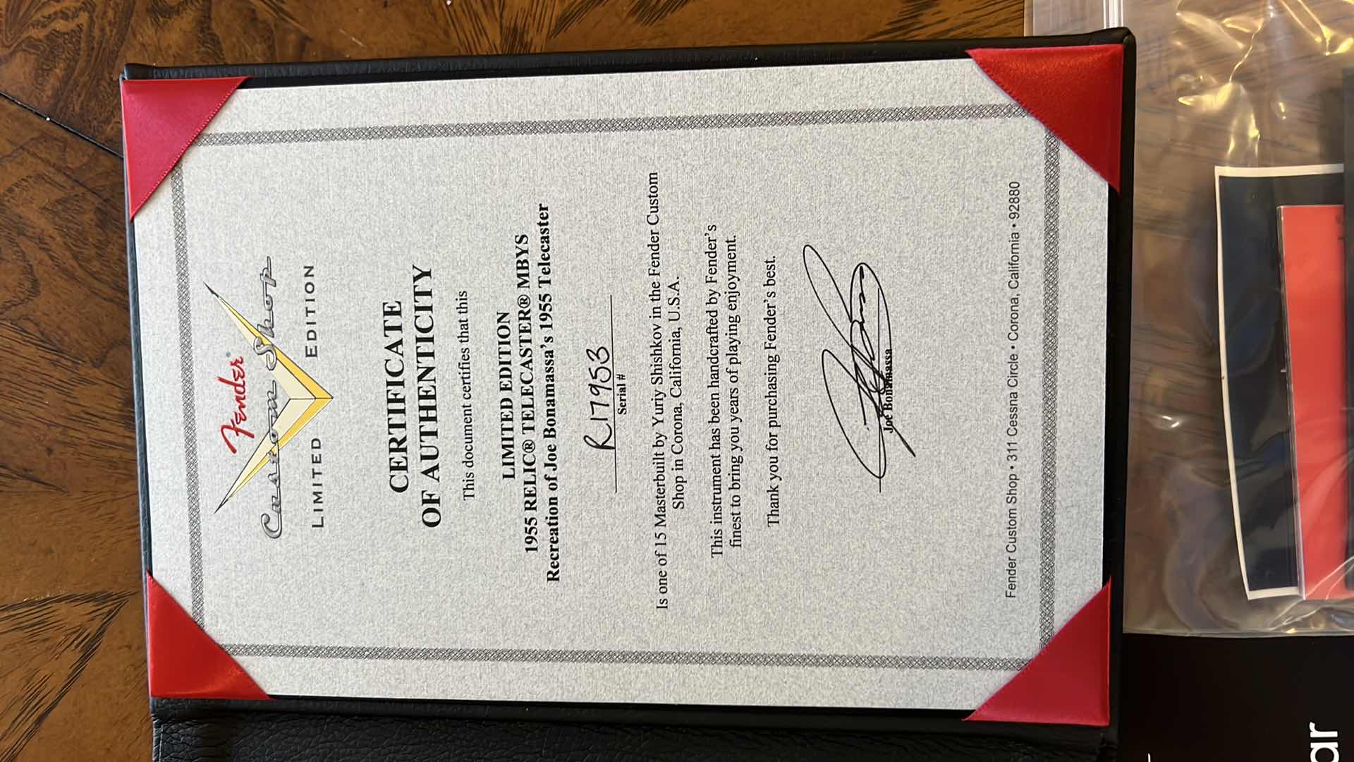 Photo 12 of FENDER CUSTOM SHOP JOE BONAMASSA VINTAGE COLLECTOR SERIES 1955 MASTERBUILT BY YURIY SHISHKOV 2-TONE SUNBURST TELECASTER SIGNED GUITAR W COA & ACCESSORIES